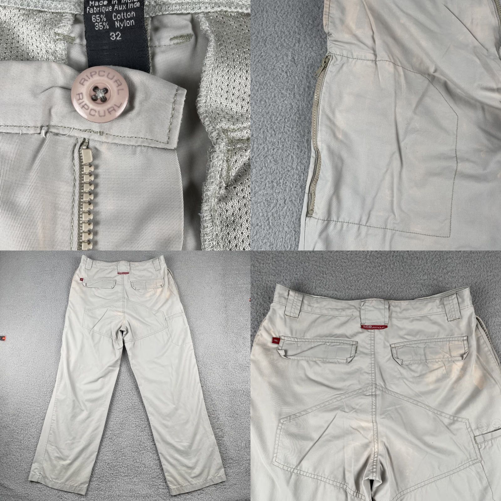 Vintage VINTAGE 90s Surfer Skater Cargo Pants Mens 32x30 Khaki Beige Bleach Stains Cotton Nylon Jeans Pants Size US 32 / EU 48 - 8 Thumbnail