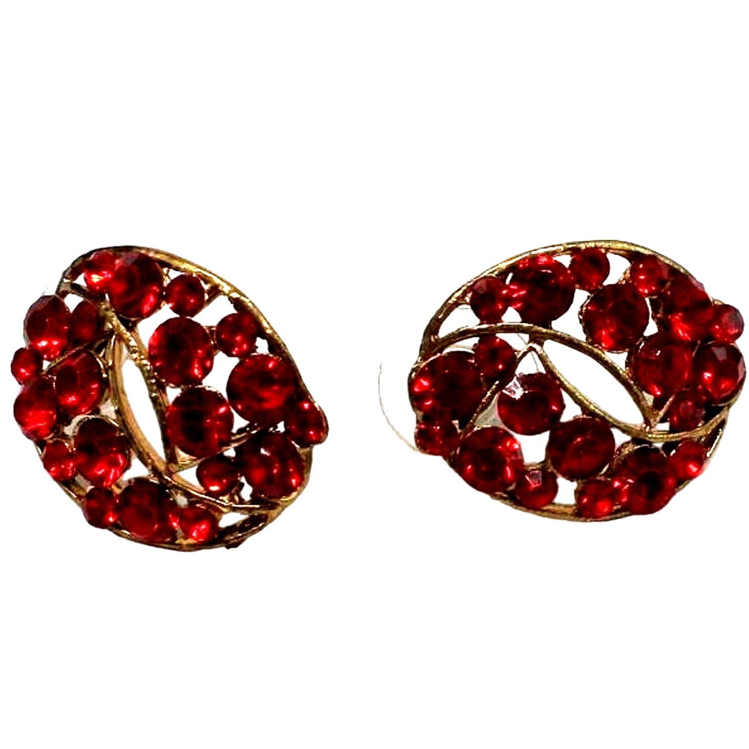 Other Classic Red Rhinestone Studded Earrings •1" •Golden •Pierced Size ONE SIZE - 3 Thumbnail