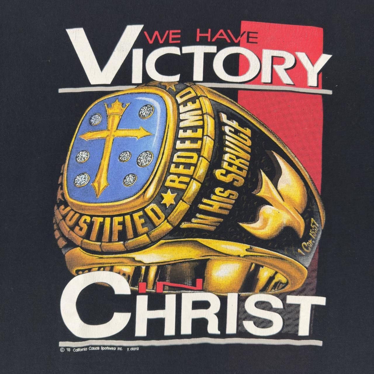 Other Vintage 1993 Victory In Christ Jesus Justified Redeemed Ring Size US XL / EU 56 / 4 - 2 Thumbnail