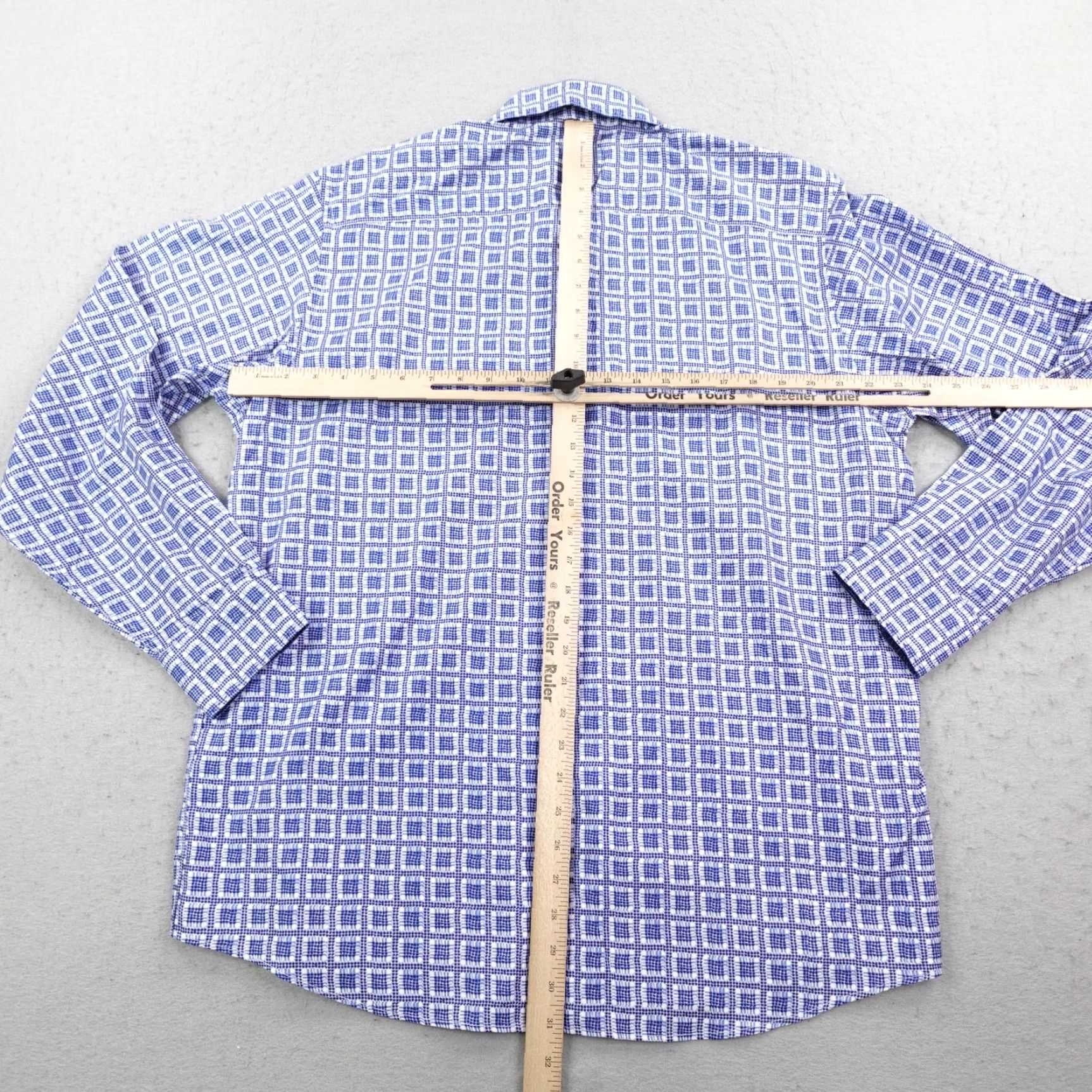 BUGATCHI Bugatchi Uomo Shirt Mens Large Blue Geometric Plaid Button-Up Long Sleeve Cotton Size US L / EU 52-54 / 3 - 5 Thumbnail