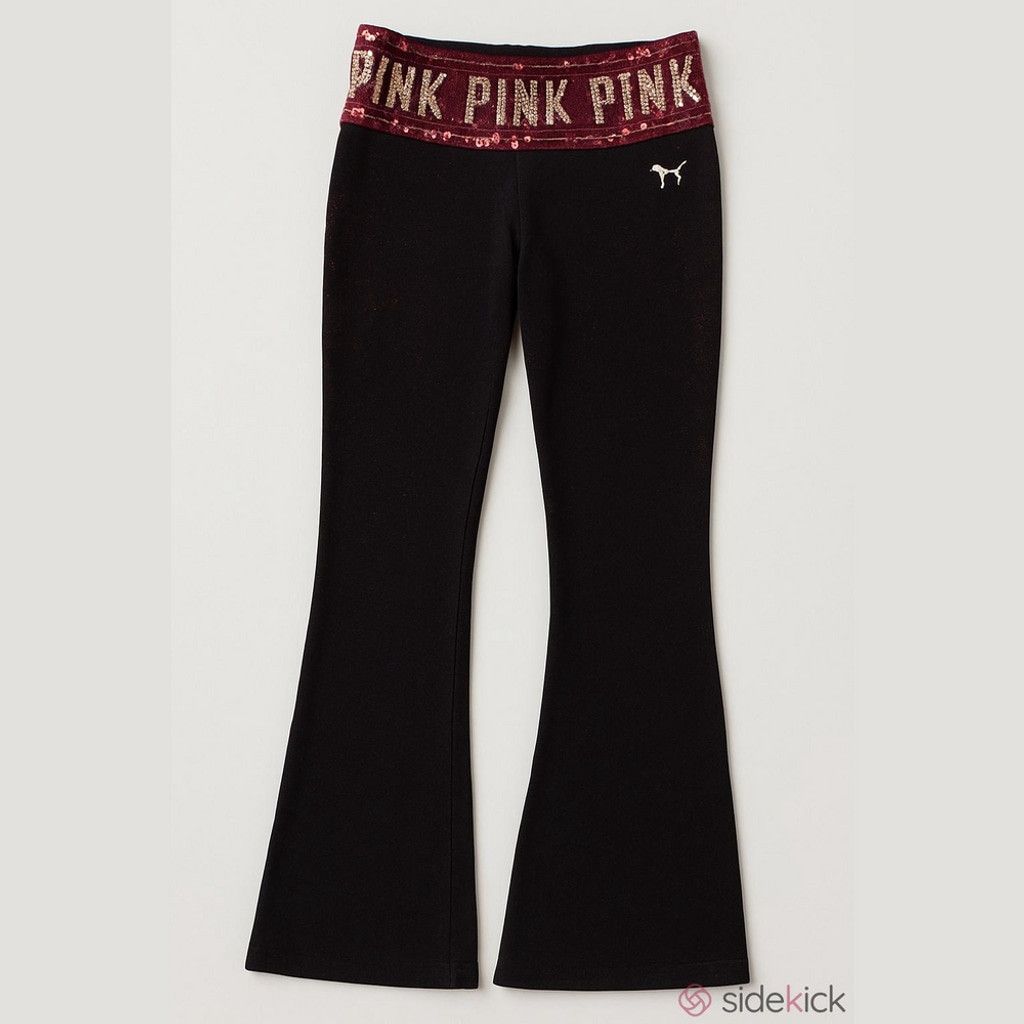 Pink Y2K PINK Victoria's Secret Black Sequin Flared Yoga Pants Size 27" / US 4 / IT 40 - 2 Thumbnail