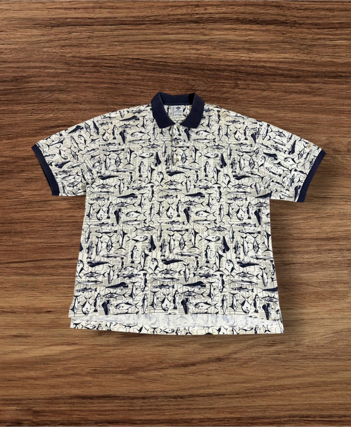 Columbia × Japanese Brand × Vintage Vintage Columbia Full Print Fish Polo Tee Size US XL / EU 56 / 4 - 1 Thumbnail