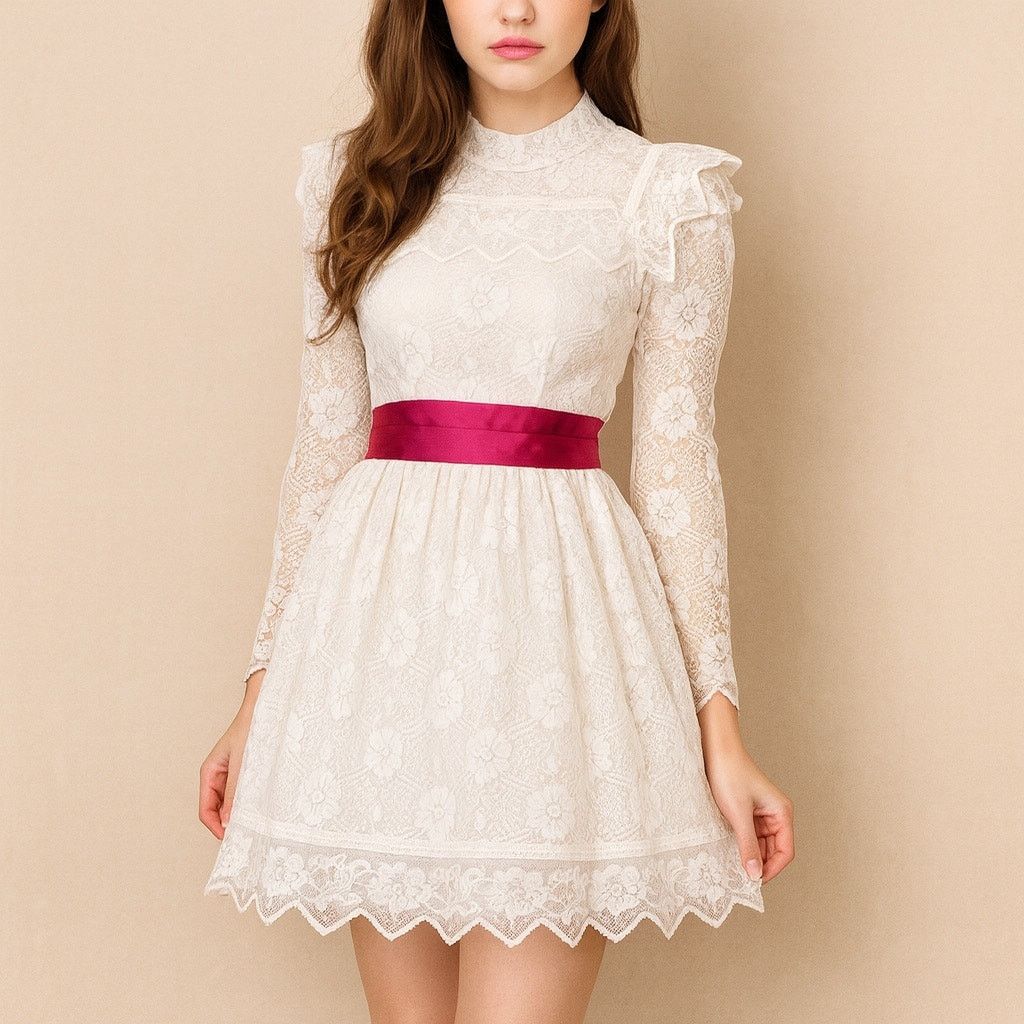 Vintage Vintage 1980s White Lace Dress Girls Large 14 or Women's XS Size XS / US 0-2 / IT 36-38 - 1 Thumbnail