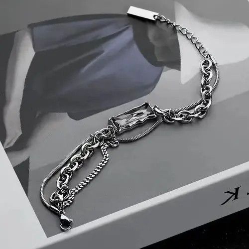 Designer × Jewelry Titanium Steel Layered Black Crystal Charm Bracelet for Men Size ONE SIZE - 4 Thumbnail