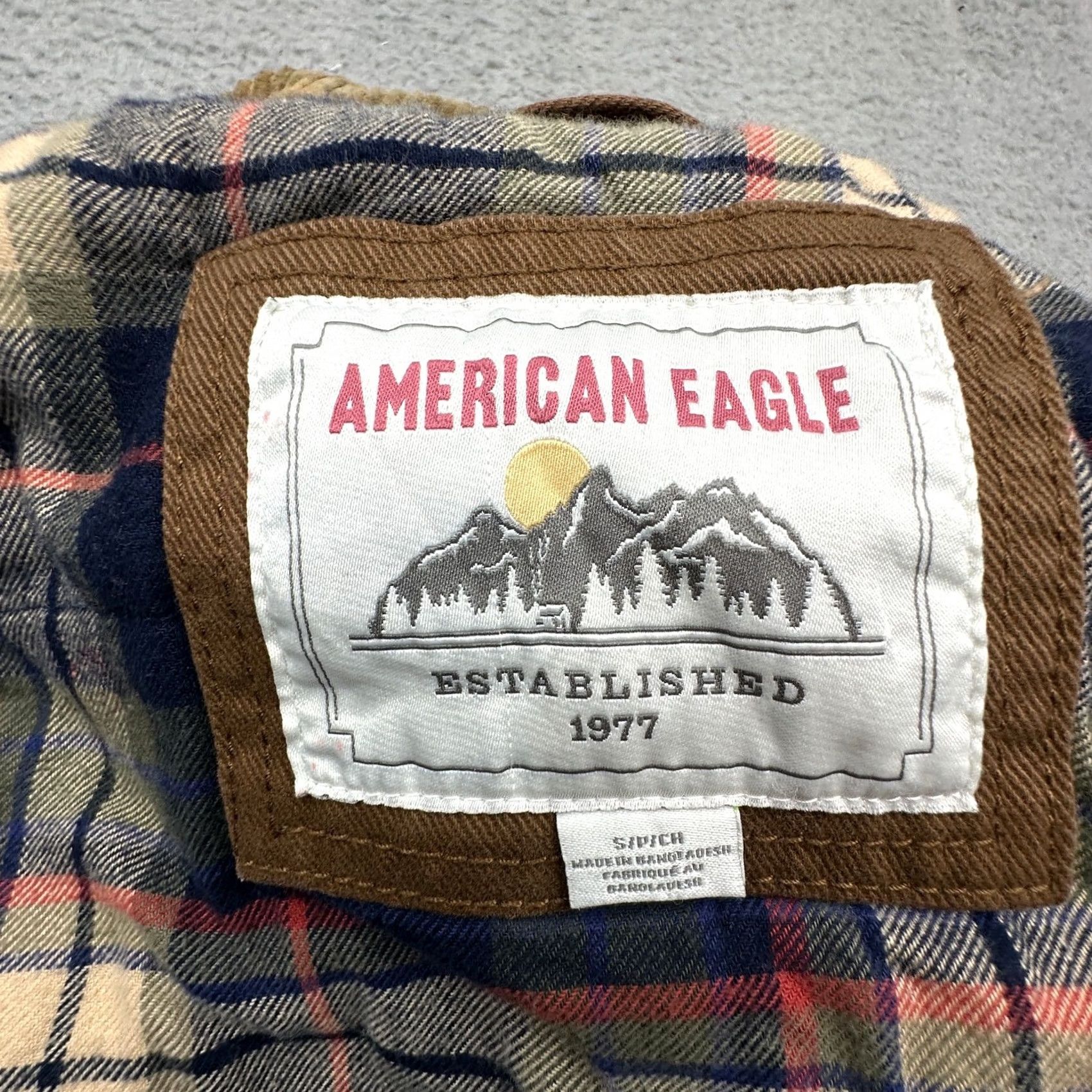 Vintage American Eagle Brown Denim Jean Trucker Jacket Mens Small Flannel Lined Button Size US 29 - 3 Thumbnail