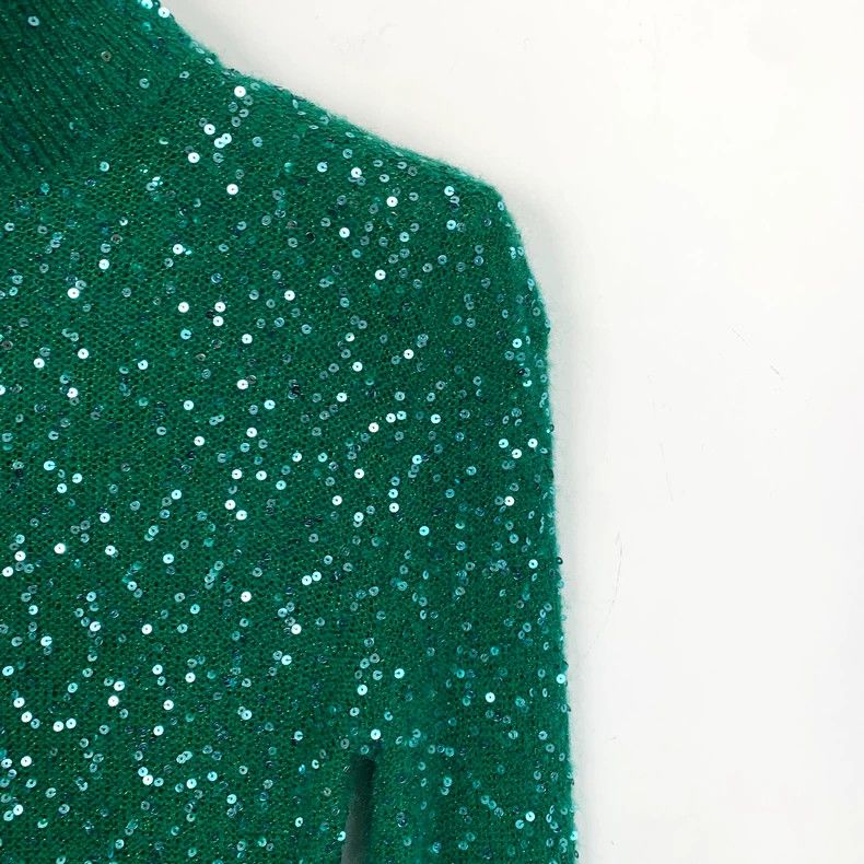 Loewe Loewe Green sequined half high collar knit sweater Size S / US 4 / IT 40 - 3 Thumbnail
