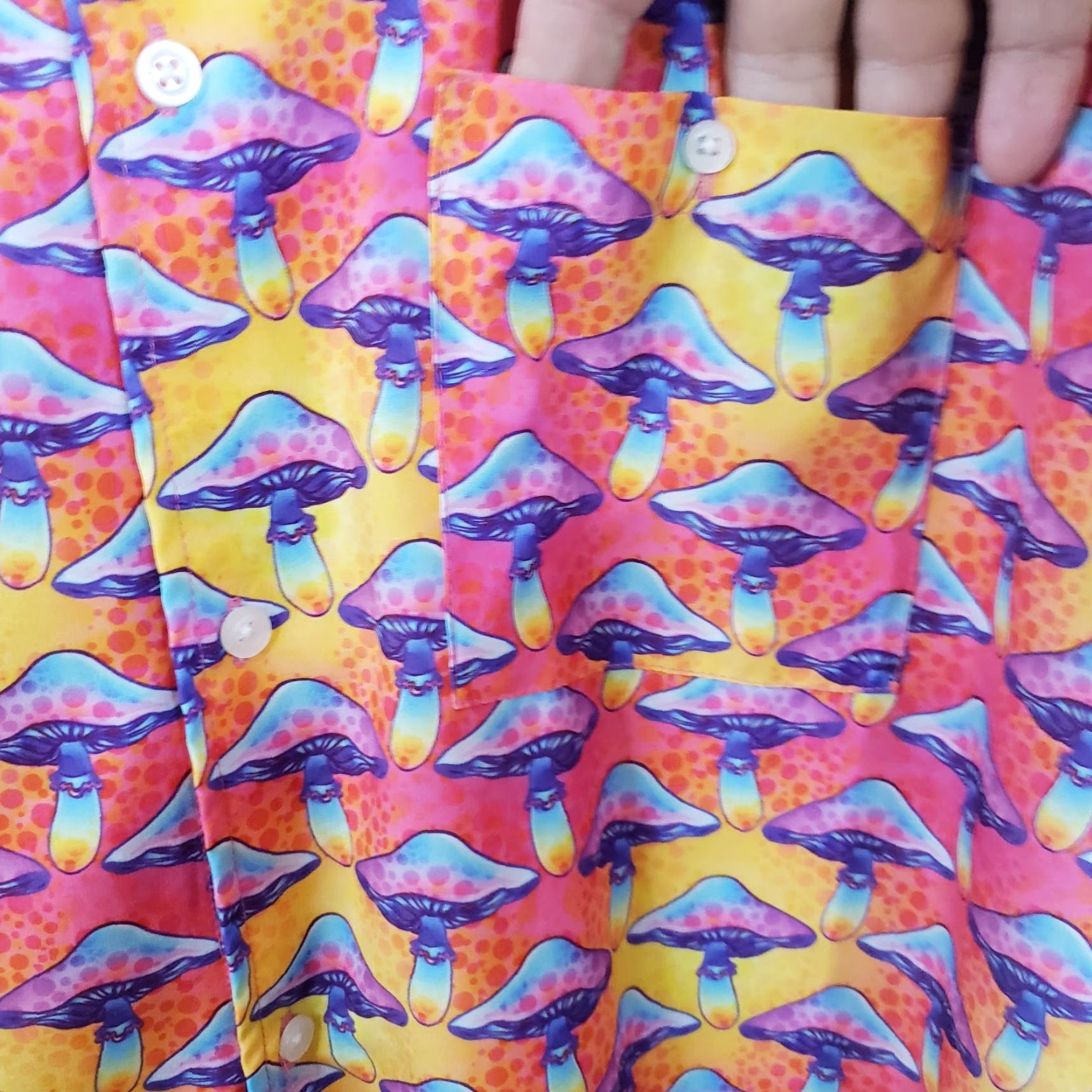 WeSC WeSC Aloha Hawaiian Camp Shirt Mens L Pink Yellow Purple Mushroom Pattern Sweden Size US L / EU 52-54 / 3 - 5 Thumbnail