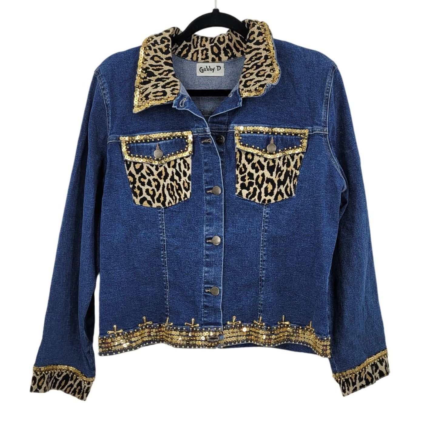 Vintage Vintage Mob Wife Denim Trucker Jacket M Leopard Gold Beaded Size M / US 6-8 / IT 42-44 - 1 Thumbnail