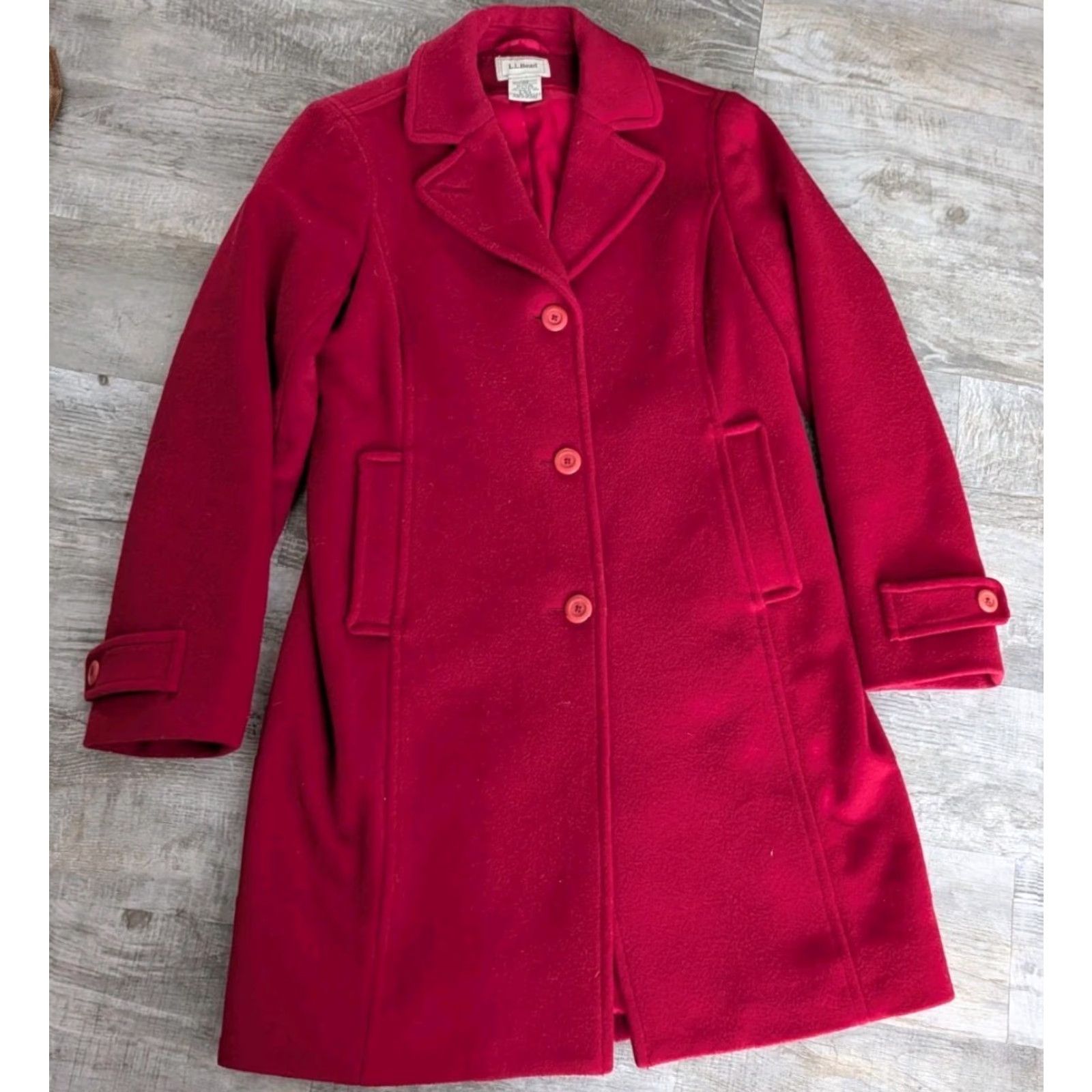 Vintage L.L.Bean Coat Womens 6 Regular Red Lambswool Thinsulate Lined Button Winter Coat Size M / US 6-8 / IT 42-44 - 2 Thumbnail