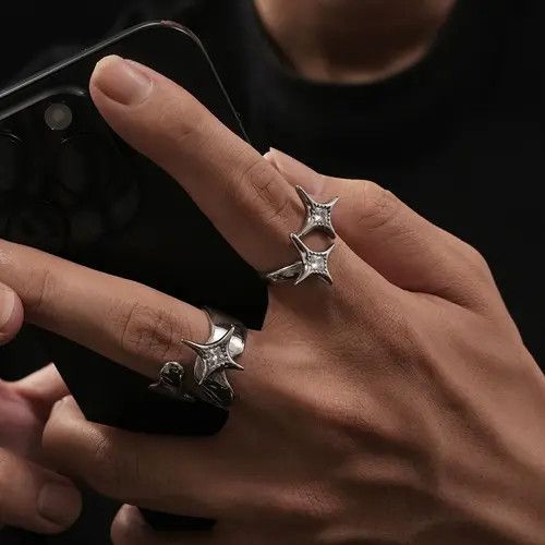 Jewelry Silver Gothic Spike Rings, Adjustable Metal Rings Size ONE SIZE - 7 Thumbnail