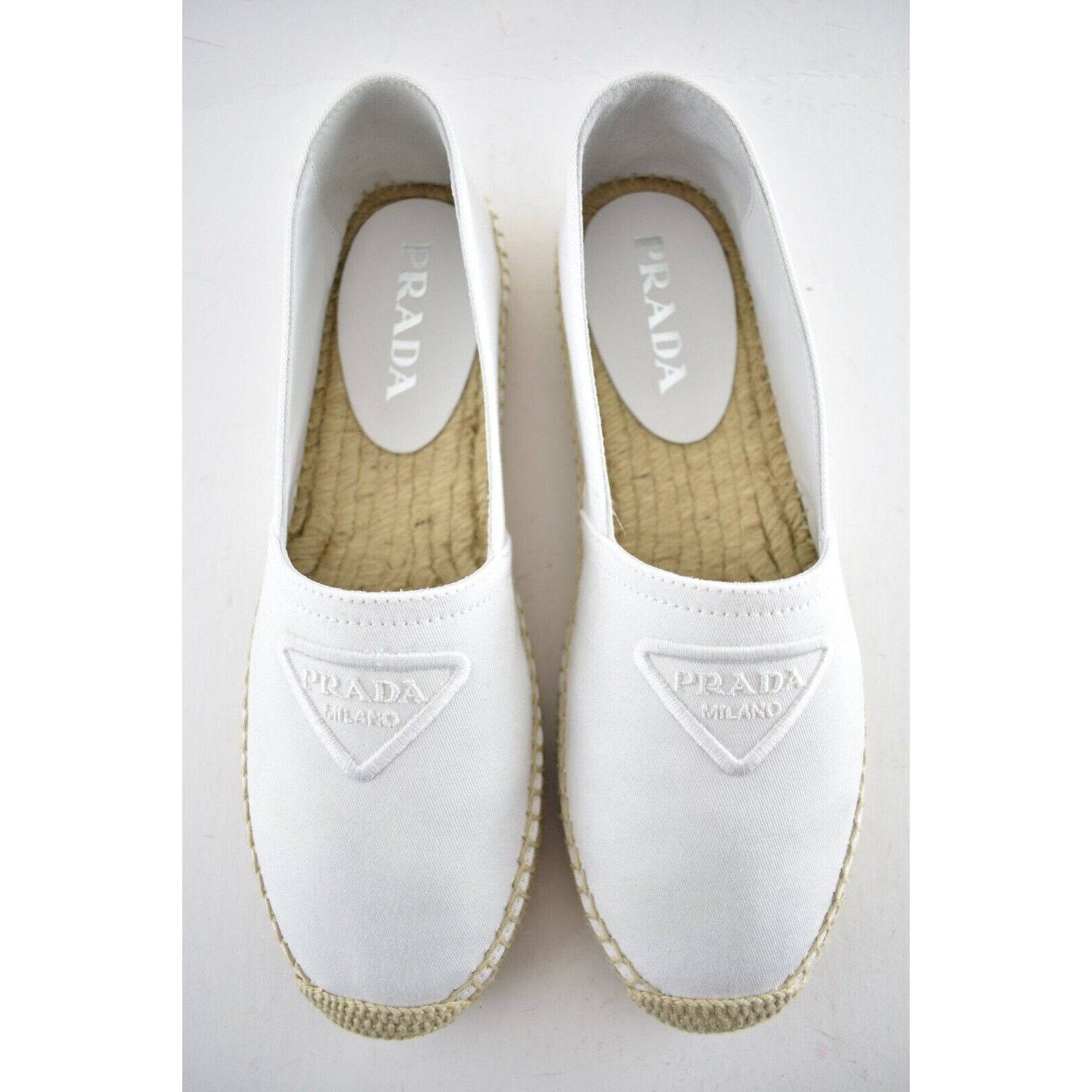 Prada Prada Bianco White Canvas Fabric Triangle Logo Slip On Size US 10 / IT 40 - 8 Thumbnail
