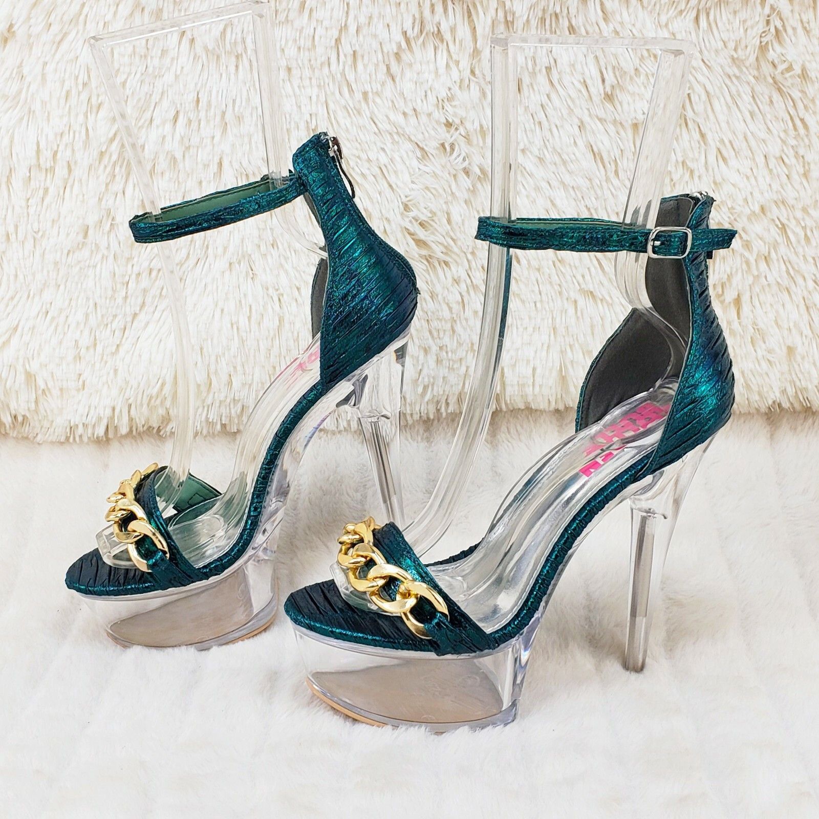Other Voltaire Shimmery Green Closed Back Clear Platform High Heel Size US 8.5 / IT 38.5 - 2 Thumbnail