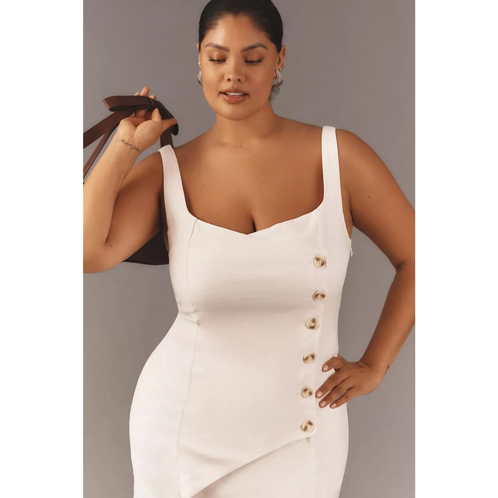 Anthropologie NWT Sleeveless Square-Neck Linen Wrap Midi Dress $178 1X Size XXL / US 16-18 / IT 52-54 - 3 Thumbnail