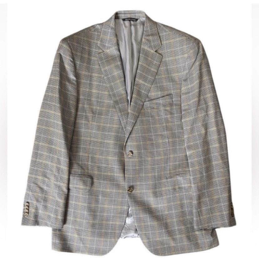 Jack Victor Jack Victor 44R 100% Wool Beige Houndstooth Worsted Wool 44R Size 44R - 1 Thumbnail