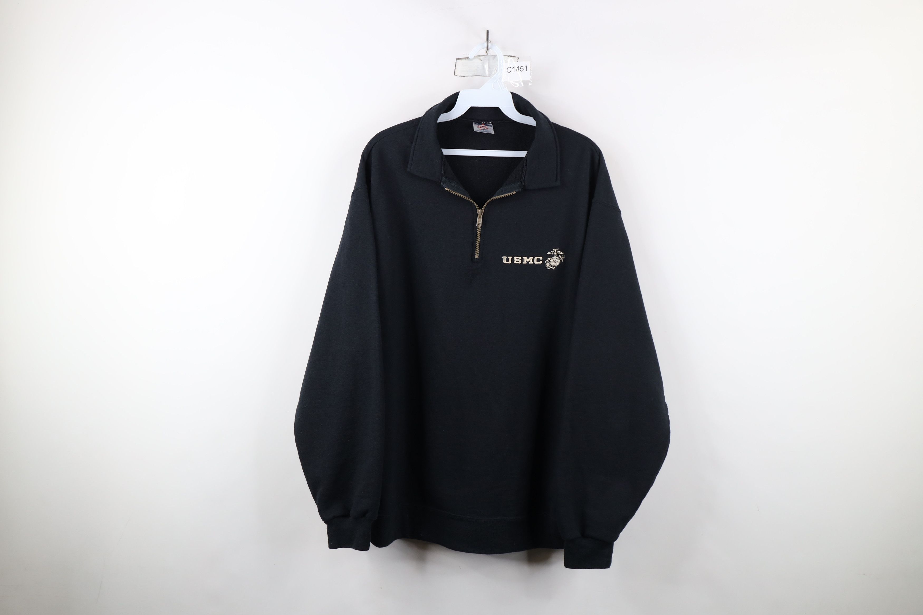 Vintage Vintage 90s United State Marine Corps Half Zip Sweatshirt Size US L / EU 52-54 / 3 - 1 Thumbnail