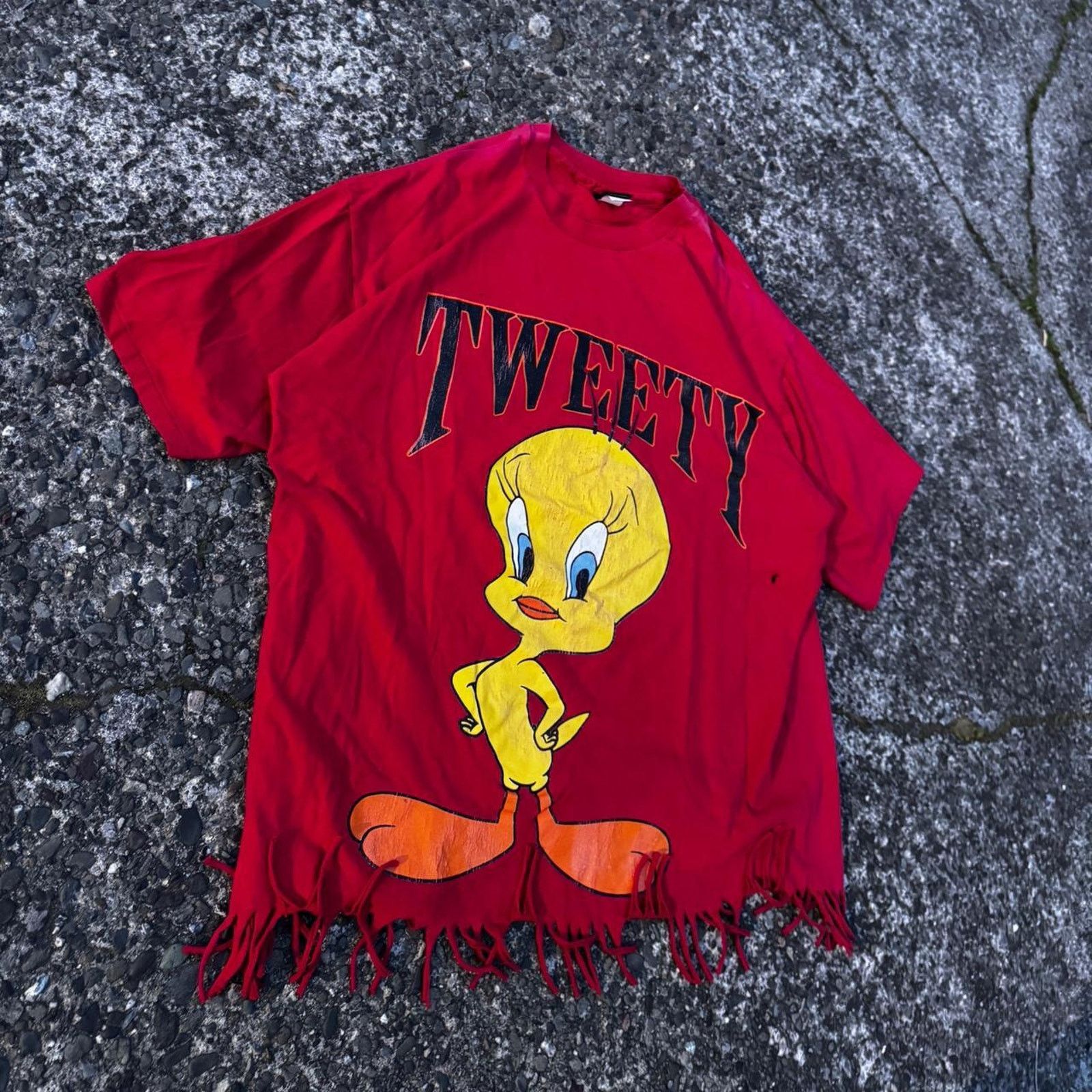 Warner Bros Vintage Tweety Bird DIY Tassel Distressed T-Shirt – Size XL Size ONE SIZE - 2 Thumbnail