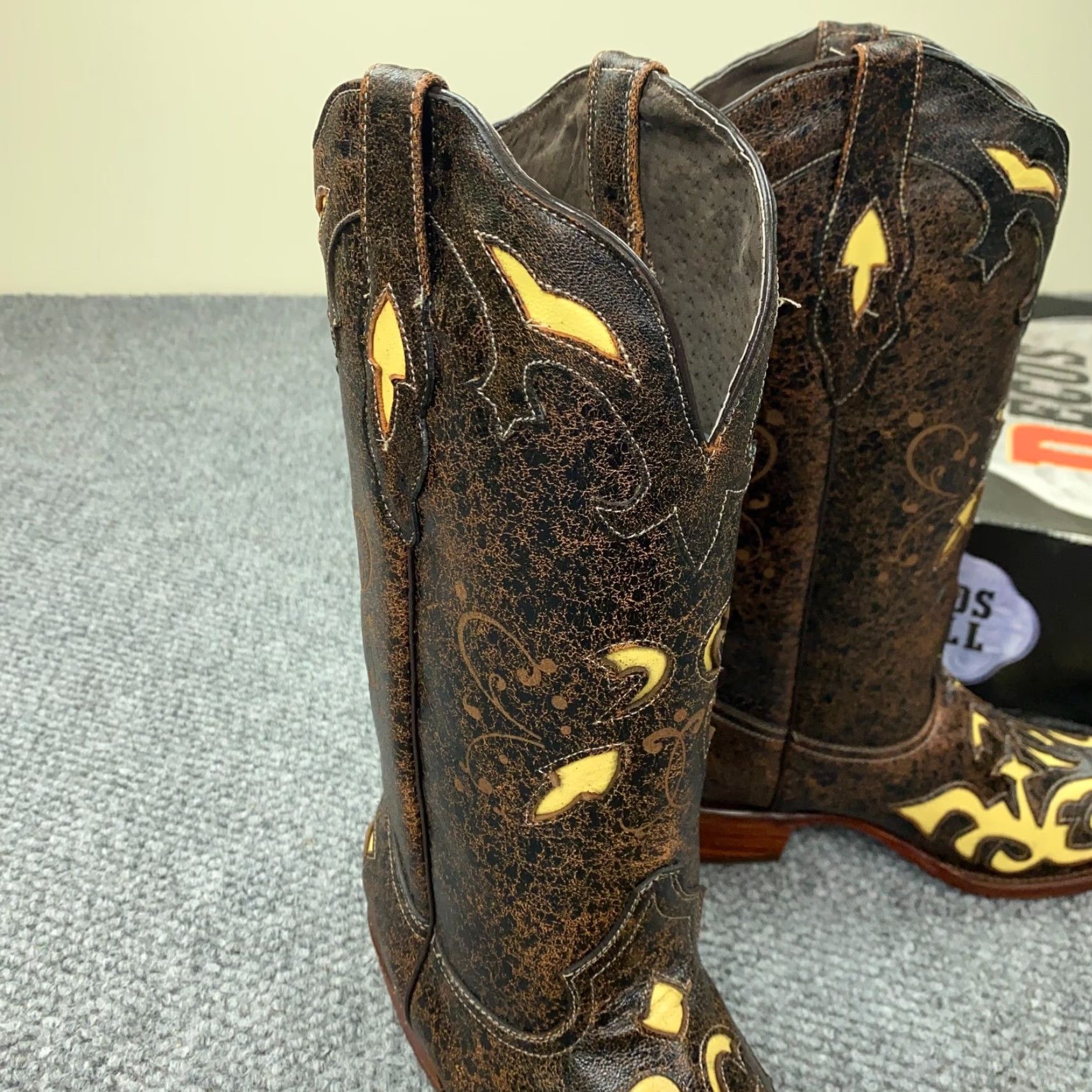 Vintage VINTAGE Pecos Bill Western Boots Womens 8 Brown Leather Cowgirl Fancy Inlay Mid-Calf Block Heel Size US 8 / IT 38 - 6 Thumbnail