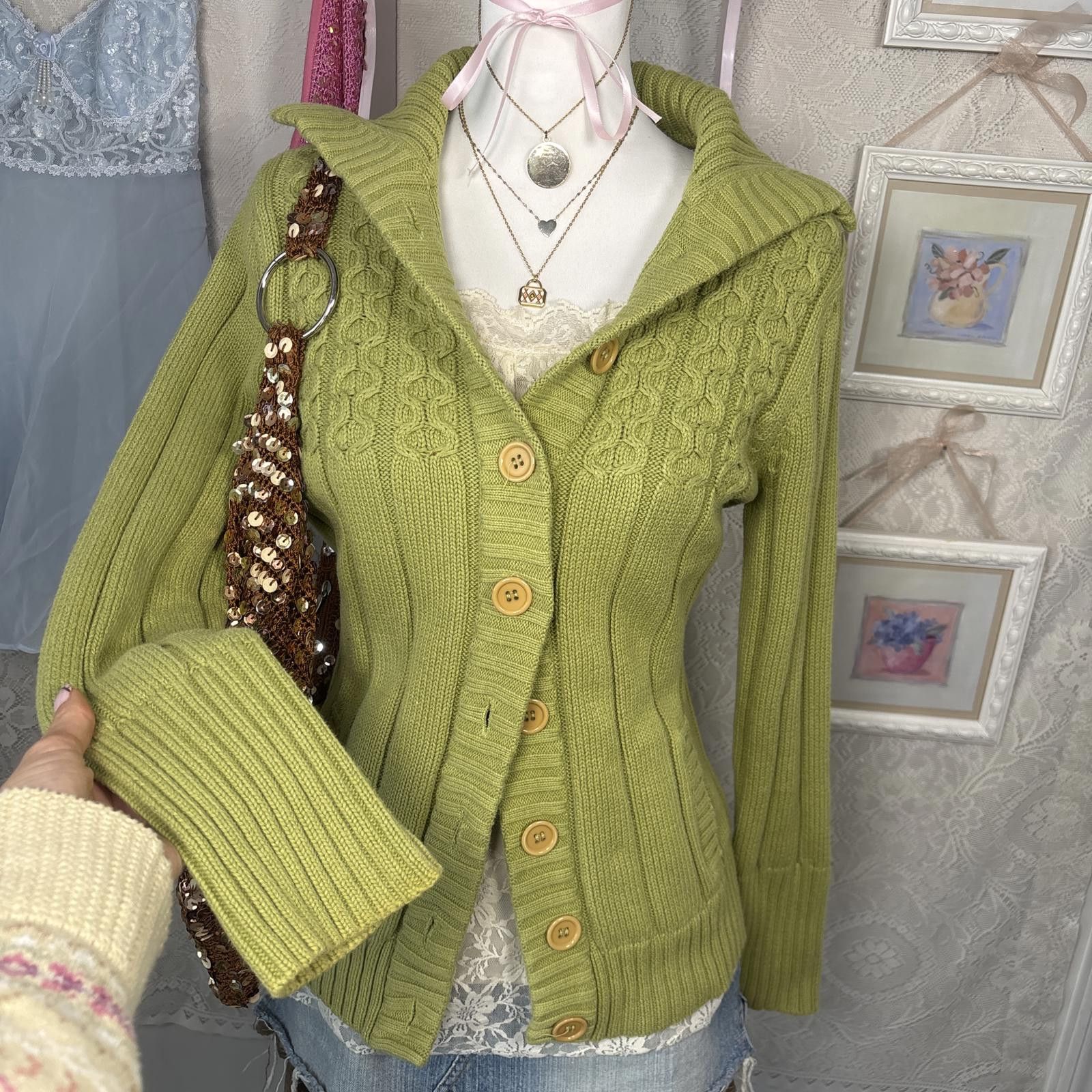 Other y2k green chunky knit layering cardigan Size S / US 4 / IT 40 - 4 Thumbnail