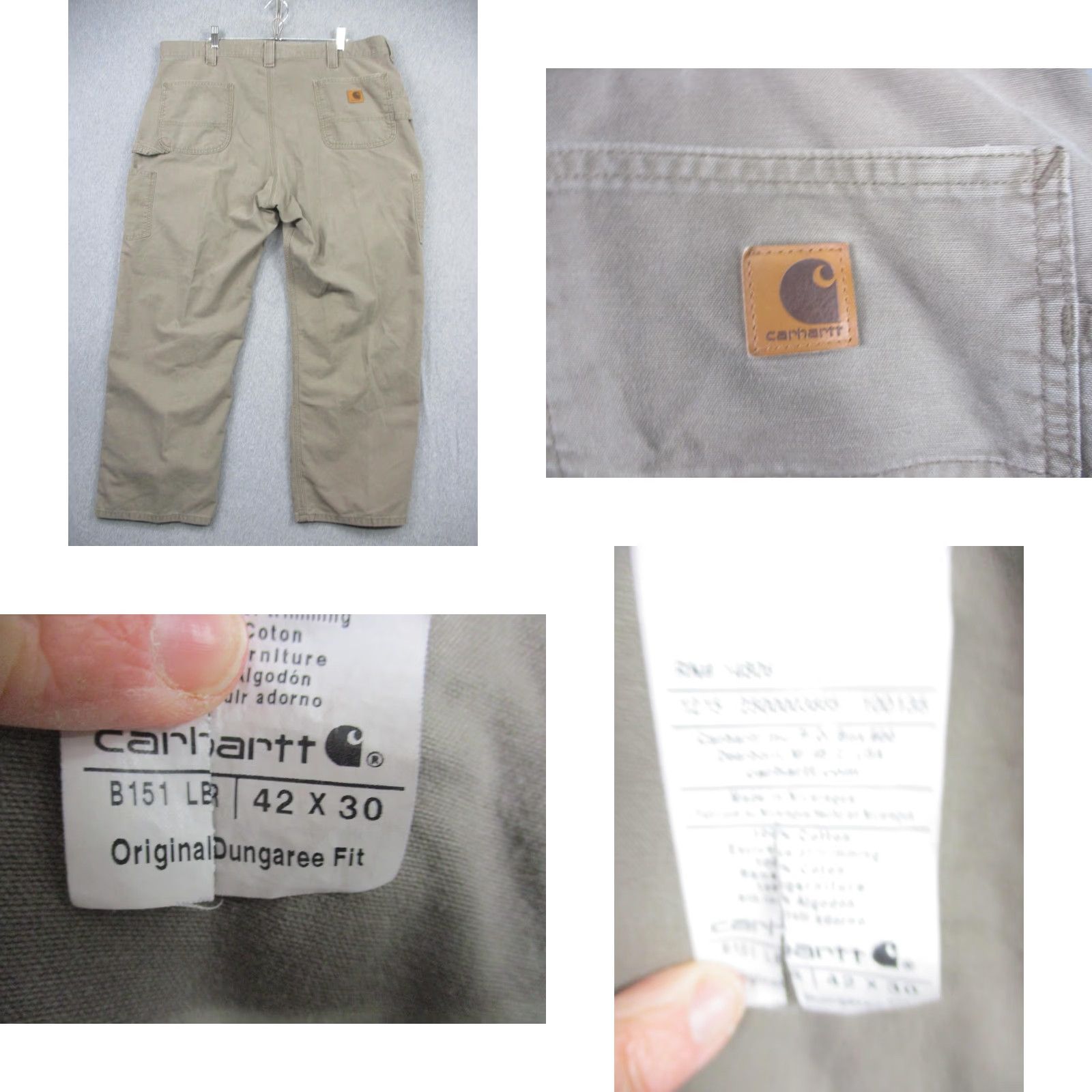 Carhartt Carhartt Pants Mens 42x30 Khaki Workwear Original Dungaree Fit Canvas B151 LB Flat Front Straight Leg Size US 42 / EU 58 - 8 Thumbnail