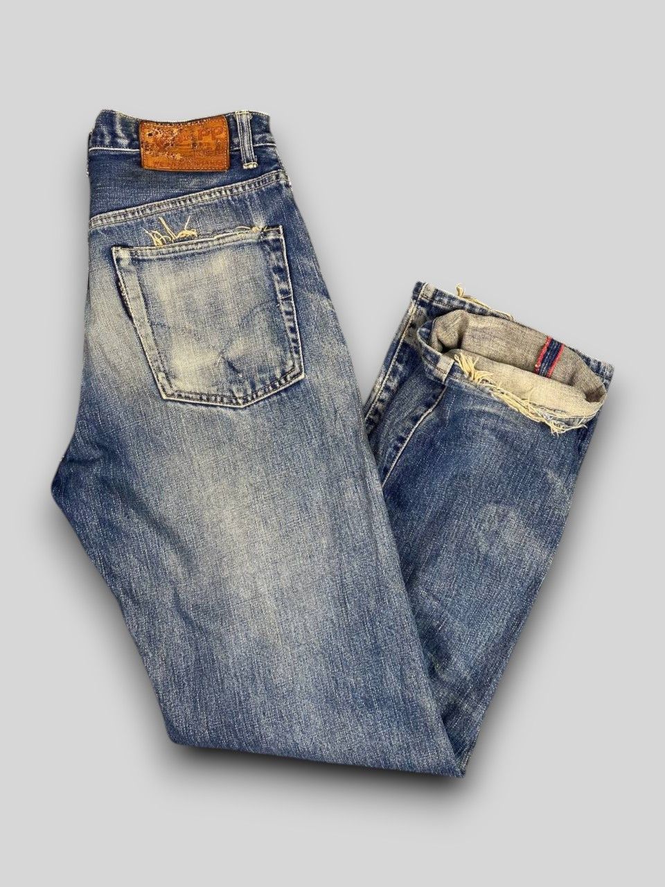 Japanese Brand vintage hr market selvedge distressed denim nice design Size US 32 / EU 48 - 1 Thumbnail