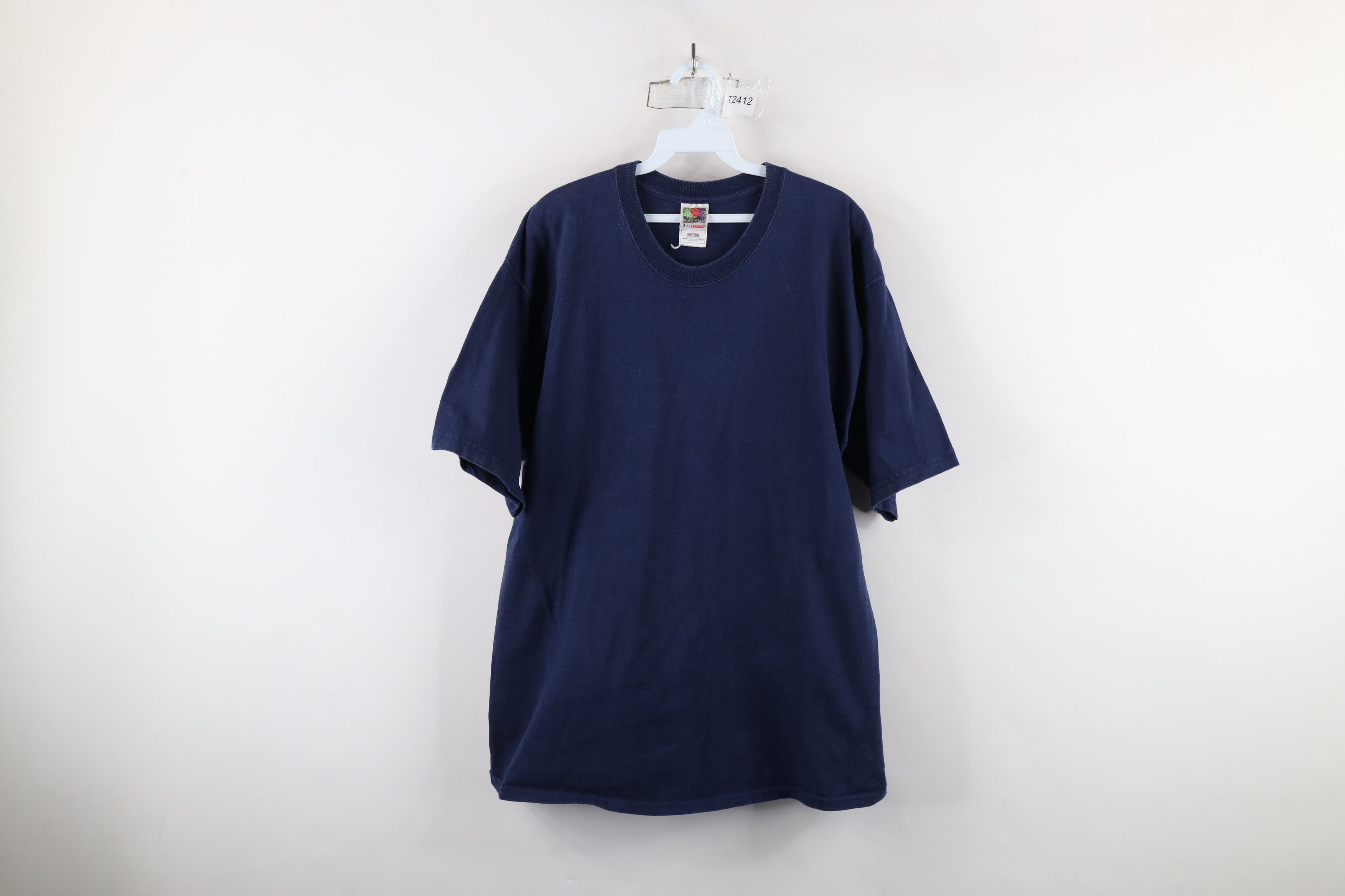 Vintage Vintage 90s Streetwear Heavyweight Cotton T-Shirt Navy Blue Size US XL / EU 56 / 4 - 1 Thumbnail