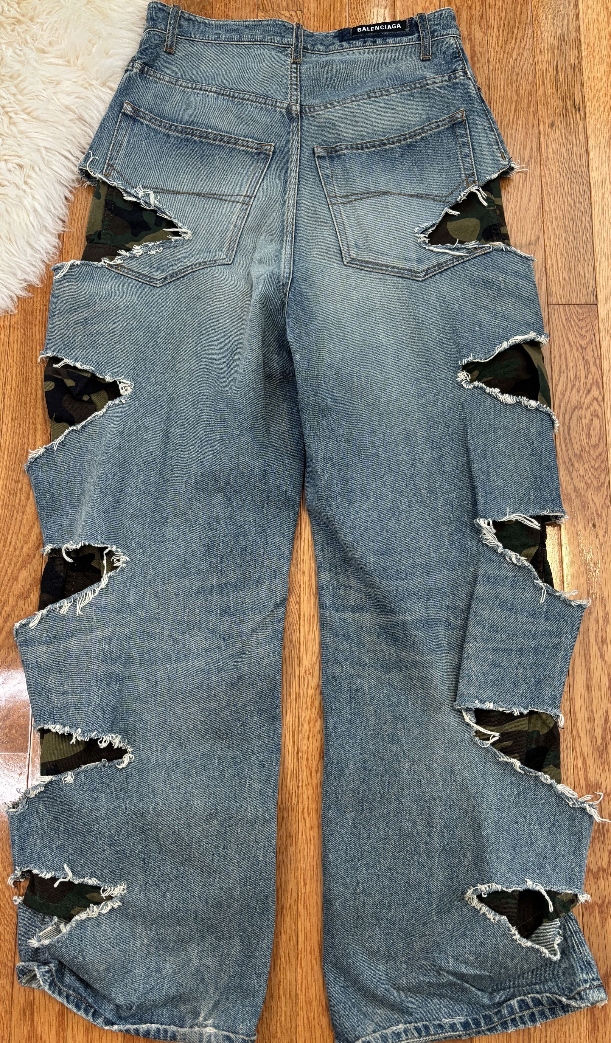 Balenciaga FW21 SLASHED 2 LAYER CAMO CARGO DENIM Size US 28 / EU 44 - 4 Thumbnail