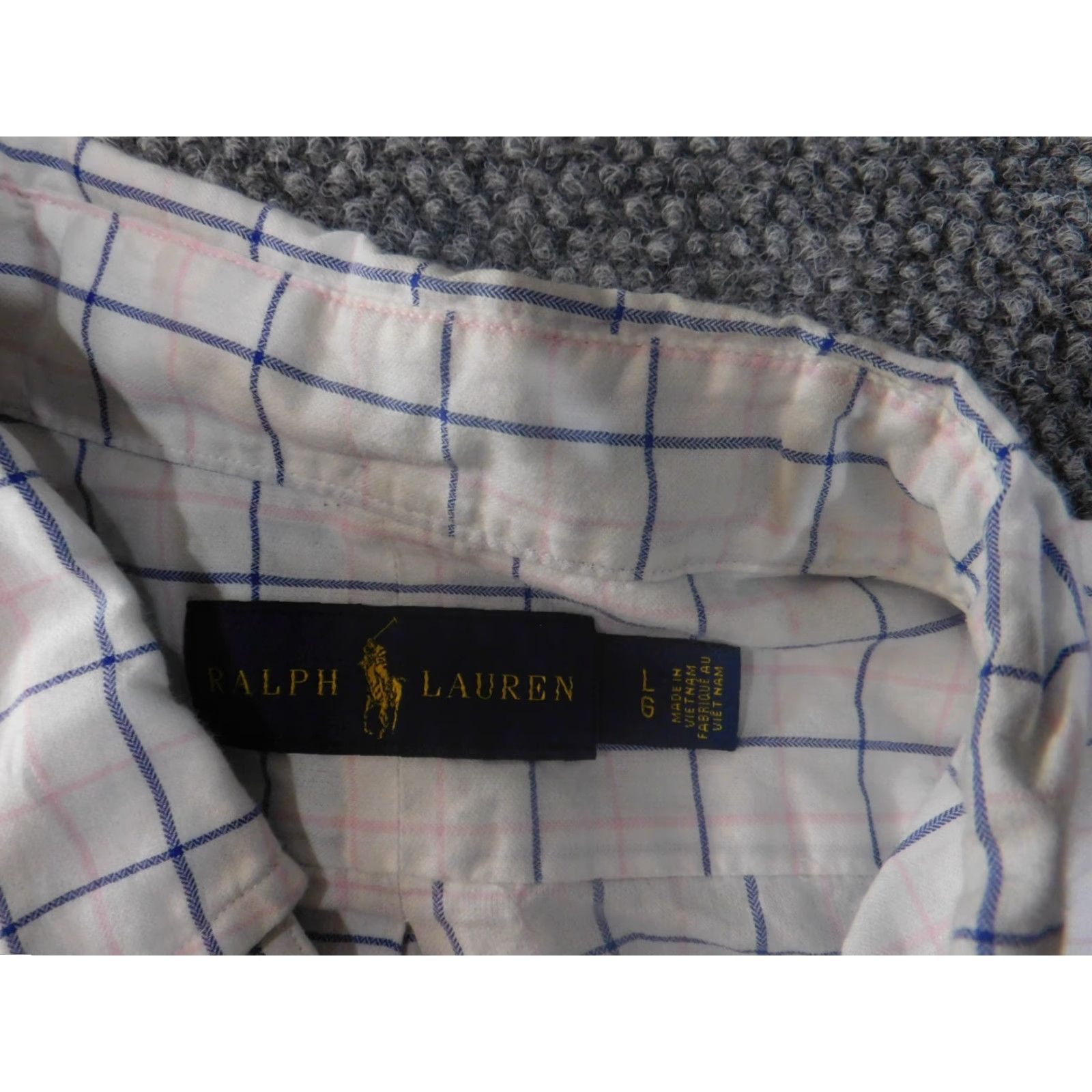 Ralph Lauren Ralph Lauren Shirt Men L White Plaid Button-Up Collared Casual Knit Cotton Long Sleeve Slimming Pockets Vintage: No | Regular Fit | Button-Down Collar Size US L / EU 52-54 / 3 - 5 Thumbnail