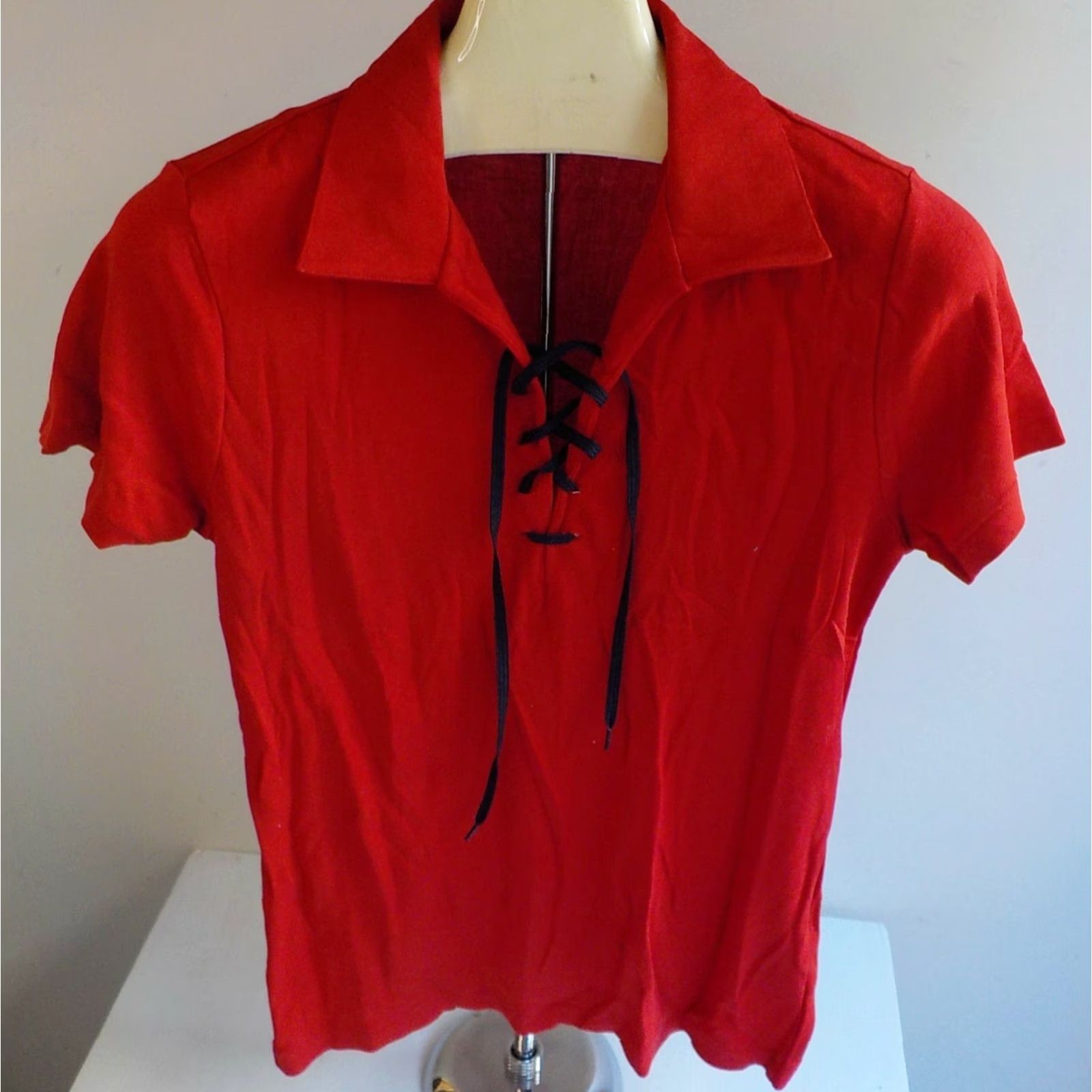 Ralph Lauren Ralph Lauren Short Sleeve Lace Up T-Shirt Red Slim Fit Large Women's Top Size L / US 10 / IT 46 - 2 Thumbnail