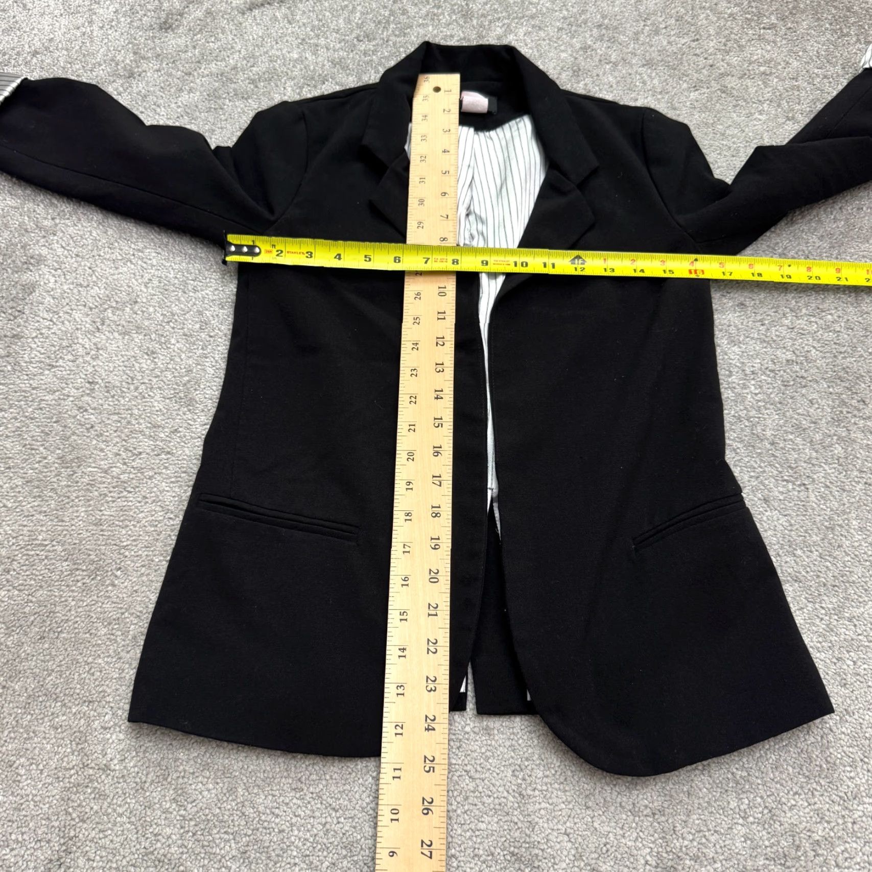 Bloomingdale's Aqua By Bloomingdale's Blazer Jacket Womens XS Black Open Front Striped Lined Size XS / US 0-2 / IT 36-38 - 6 Thumbnail