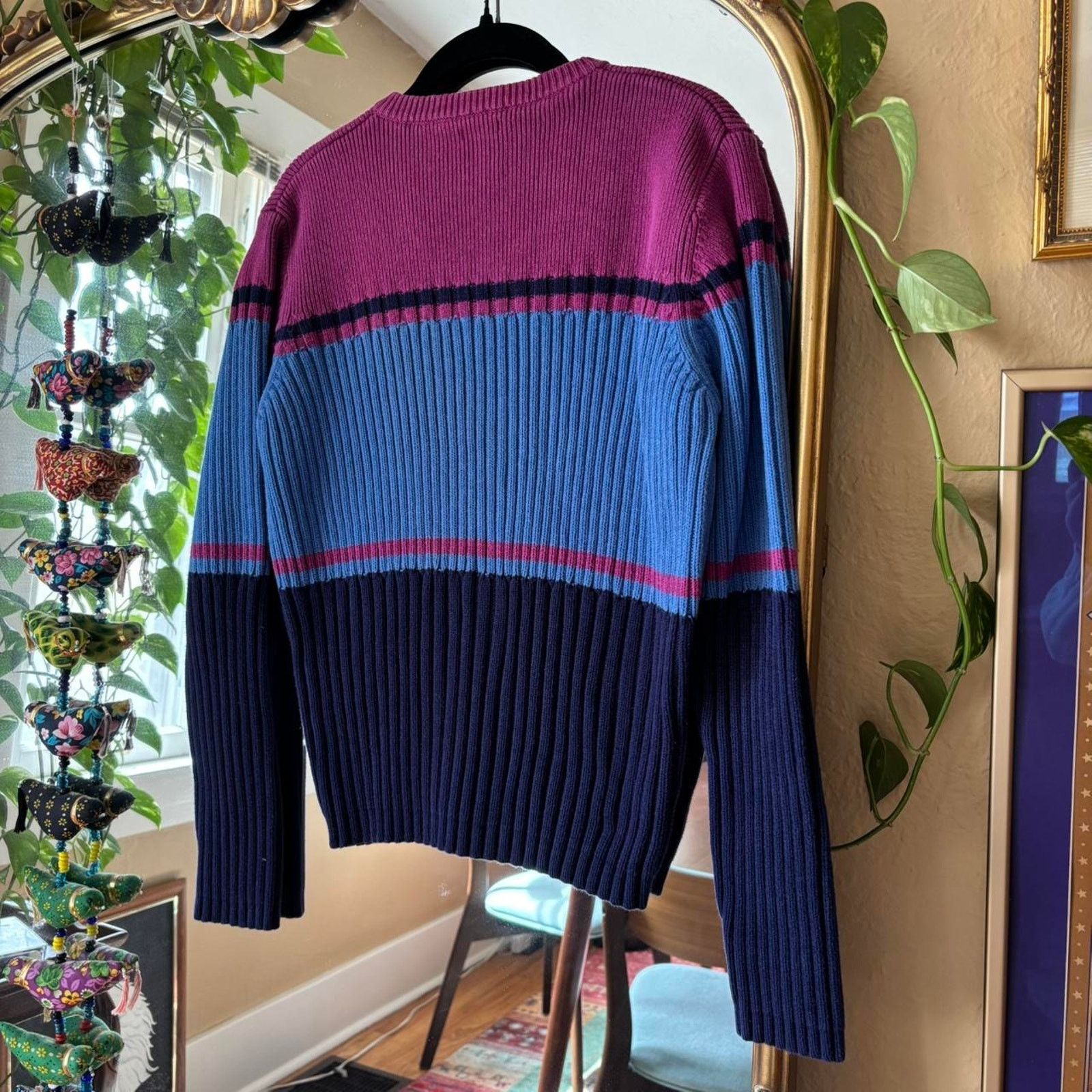 Vintage Vintage BKLE 90s Stripe Ribbed V-Neck Sweater Large Y2K Size L / US 10 / IT 46 - 7 Thumbnail