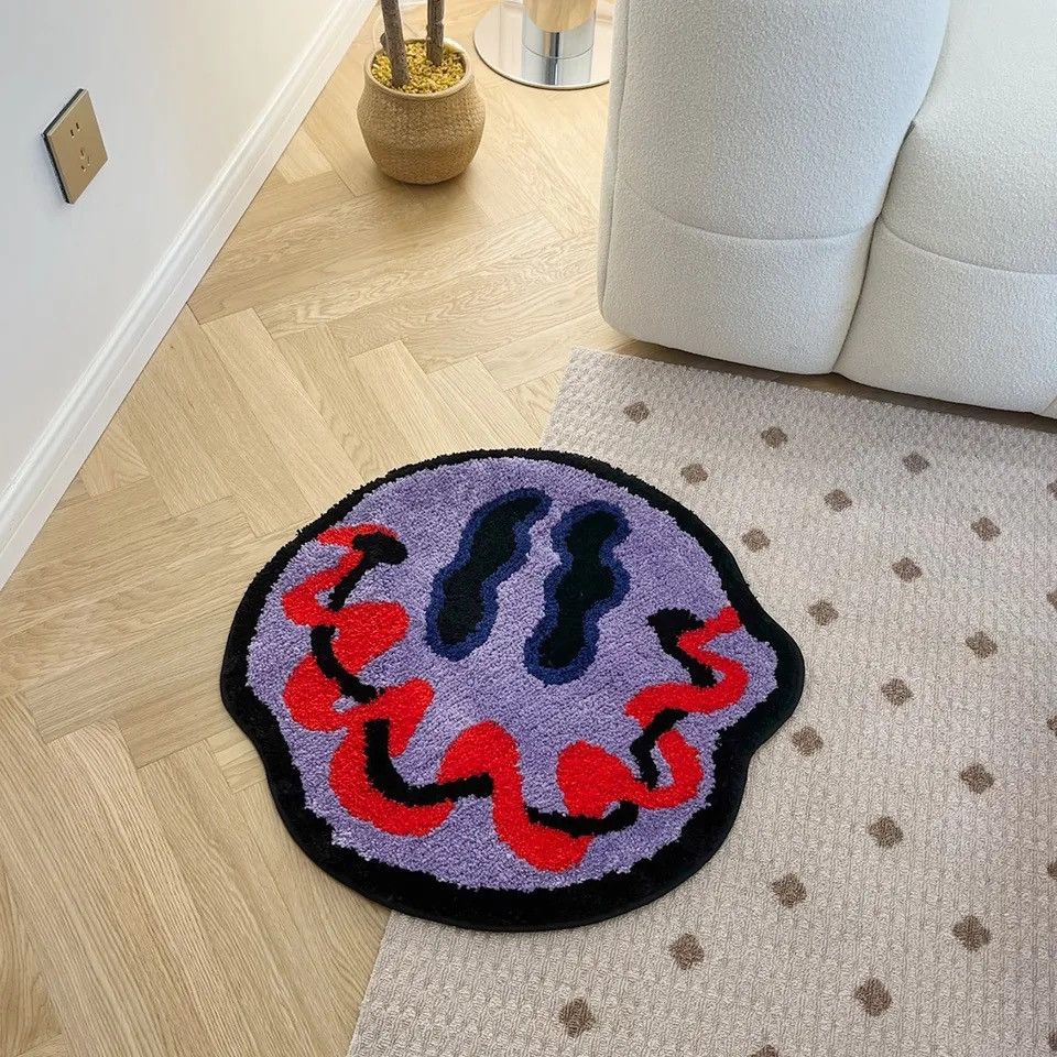 Japanese Brand × Vintage Tufted Trippy Smiling Face Rug Handmade Carpet Size ONE SIZE - 5 Thumbnail