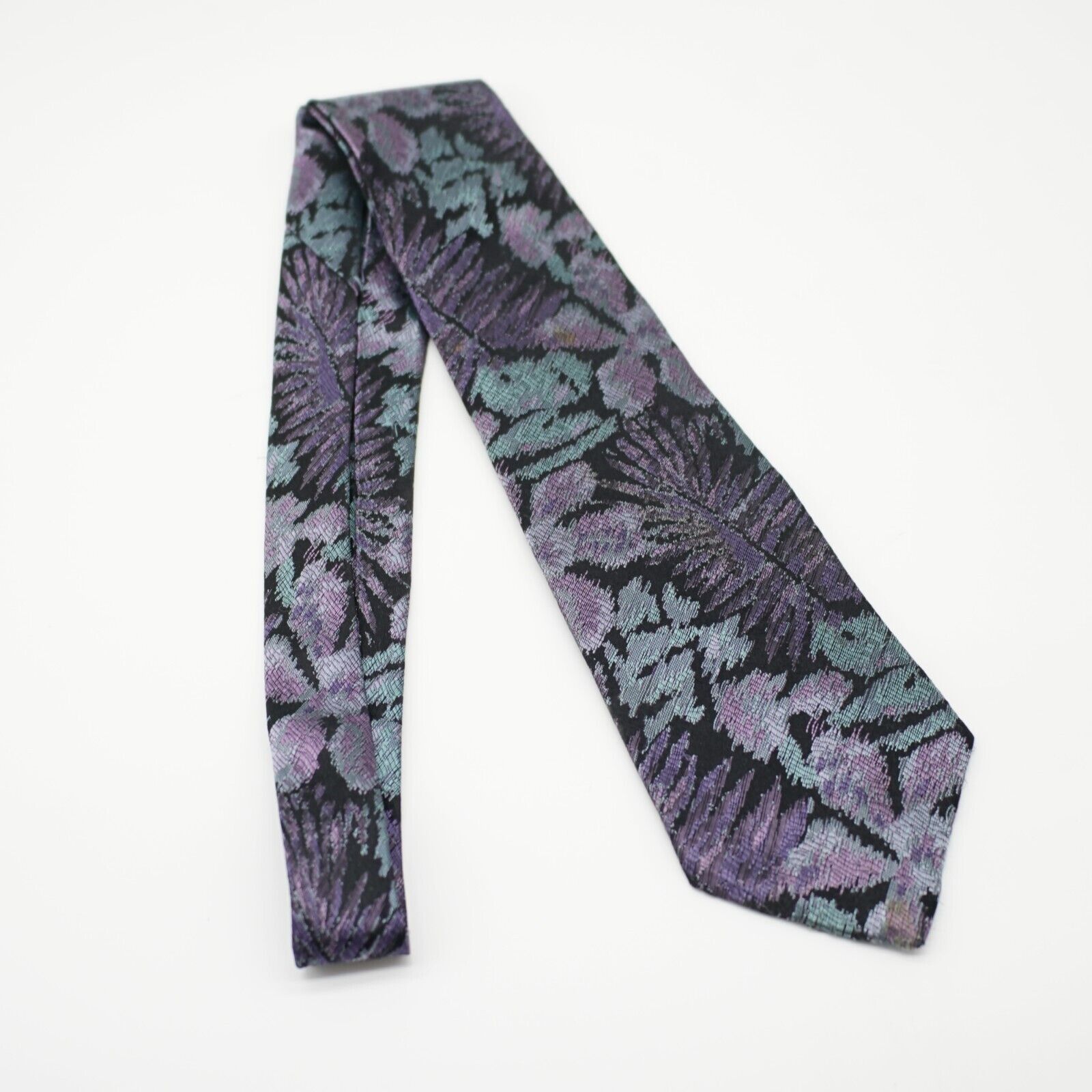 Bachrach Bachrach Teal Black Purple Woven Floral Silk Tie Size ONE SIZE - 7 Thumbnail