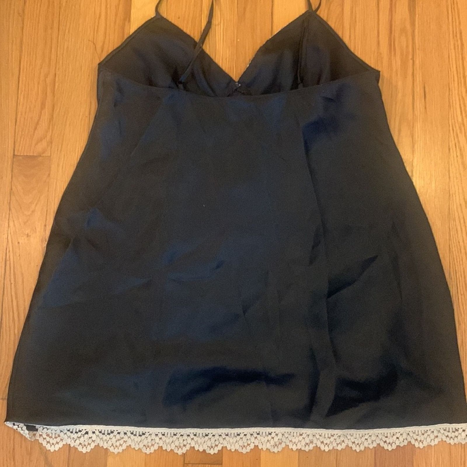 Vintage 90’s BLACK SILKY SATIN SLIP NIGHTY WITH LACE TRIM Size M / US 6-8 / IT 42-44 - 5 Thumbnail