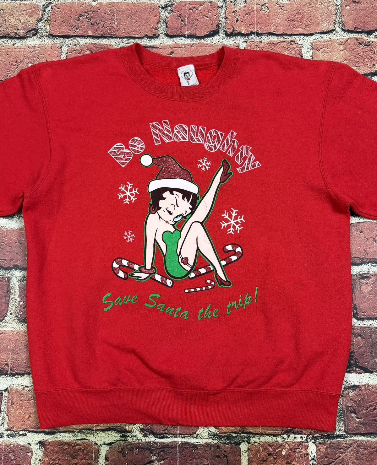Vintage Vintage Betty Boop Be Naughty Sweatshirt Christmas Fleece Size US L / EU 52-54 / 3 - 3 Thumbnail