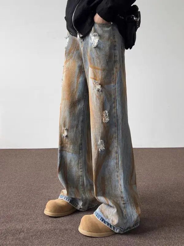 Japanese Brand Vintage street rust design washed and worn ripped jeans Size US 34 / EU 50 - 7 Thumbnail