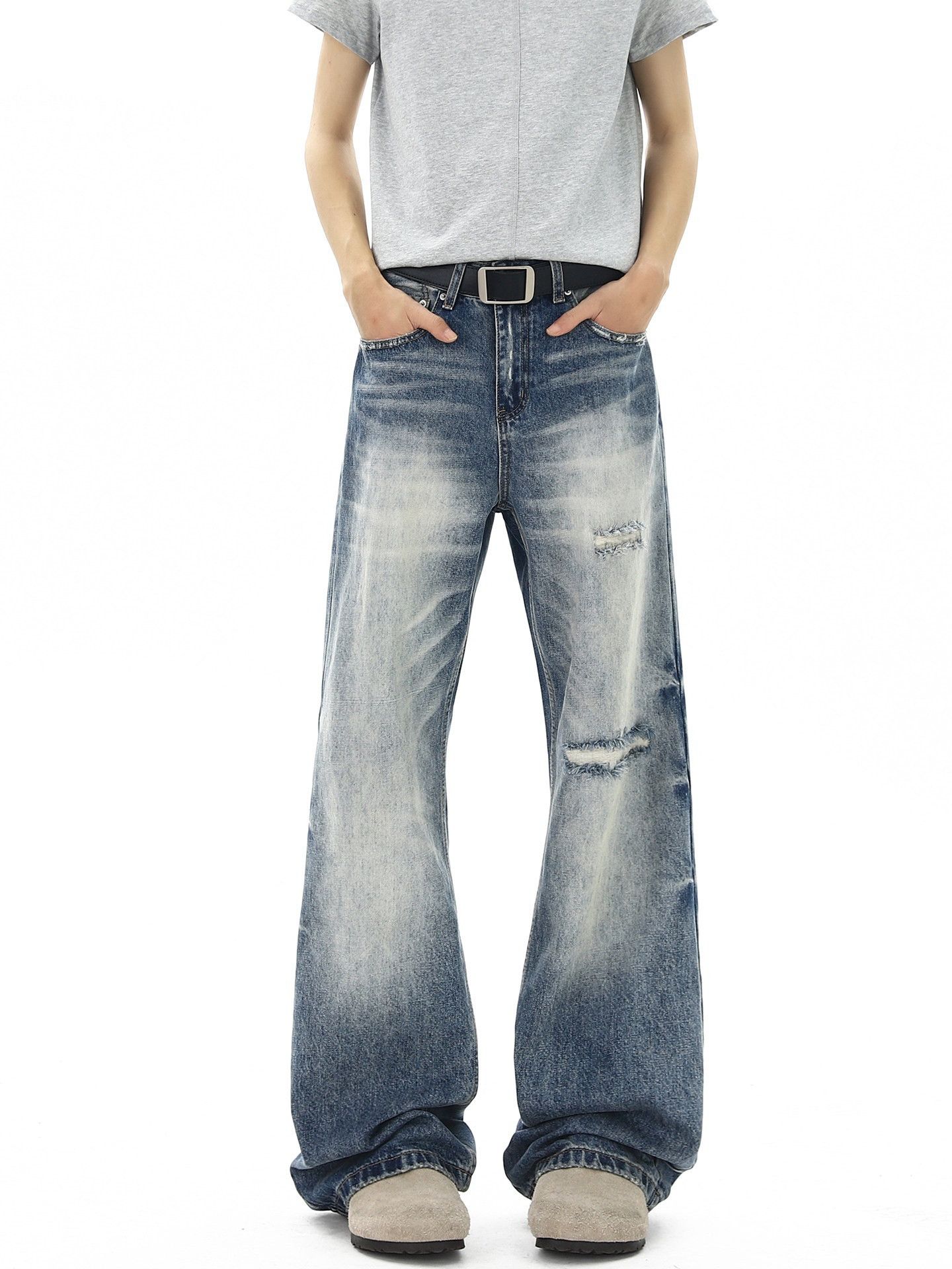 Vintage High-Street Washed Men's Curved-Cut Distressed Jeans Size US 32 / EU 48 - 1 Thumbnail