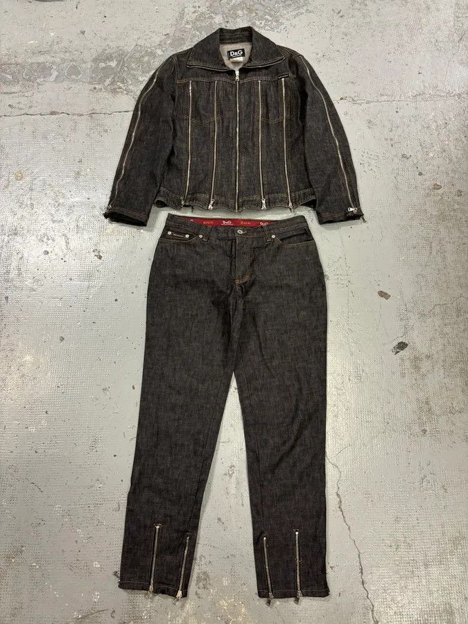 Dolce & Gabbana AW2003 Dolce & Gabbana Black Denim Multi-Zip Jacket and Jeans Set Size M / US 6-8 / IT 42-44 - 1 Thumbnail