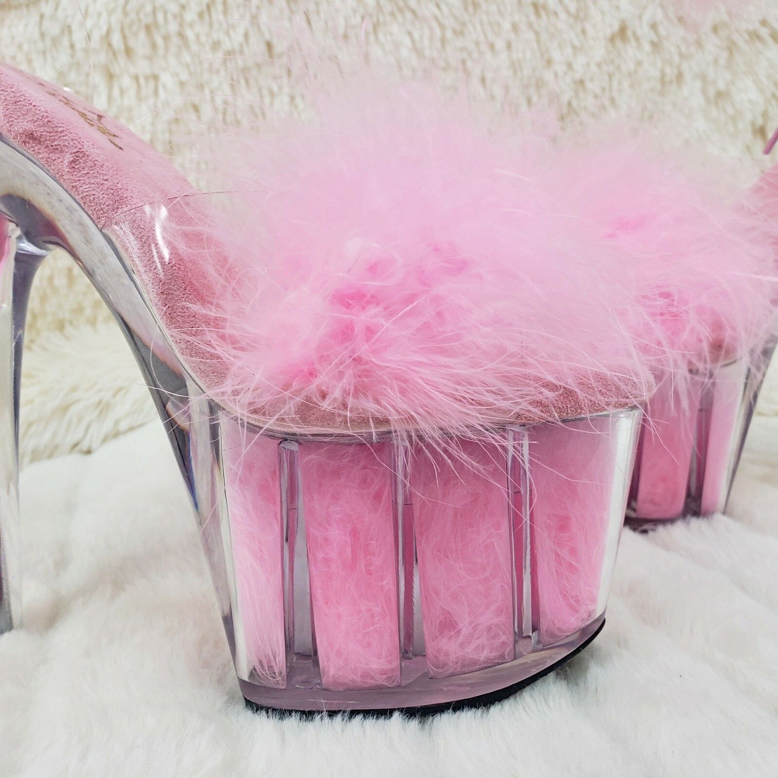 Other Adore 724 Baby Pink Marabou Platform Shoes Sandals 7" High H Size US 6 / IT 36 - 8 Thumbnail