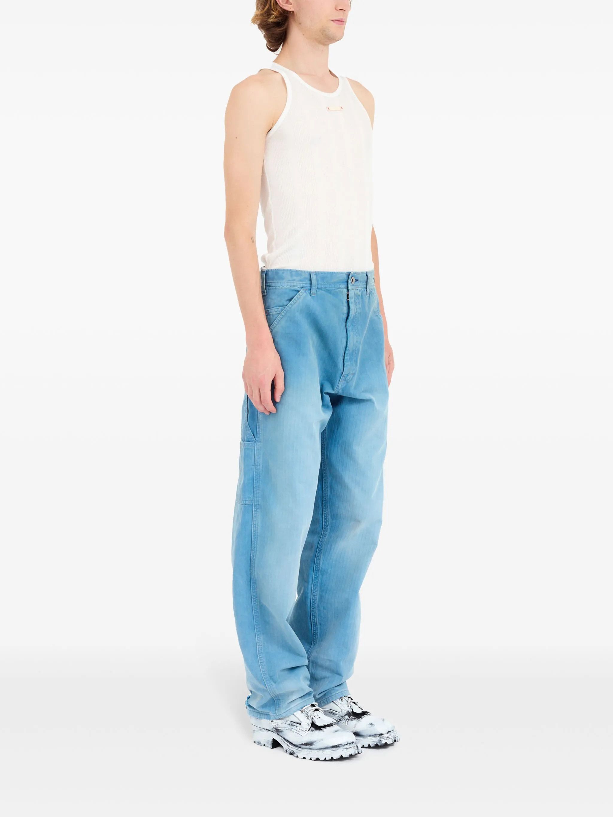 Maison Margiela o1w1db10226 Embroidered-Logo Drop-Crotch Wide-leg Jeans Size US 34 / EU 50 - 3 Thumbnail