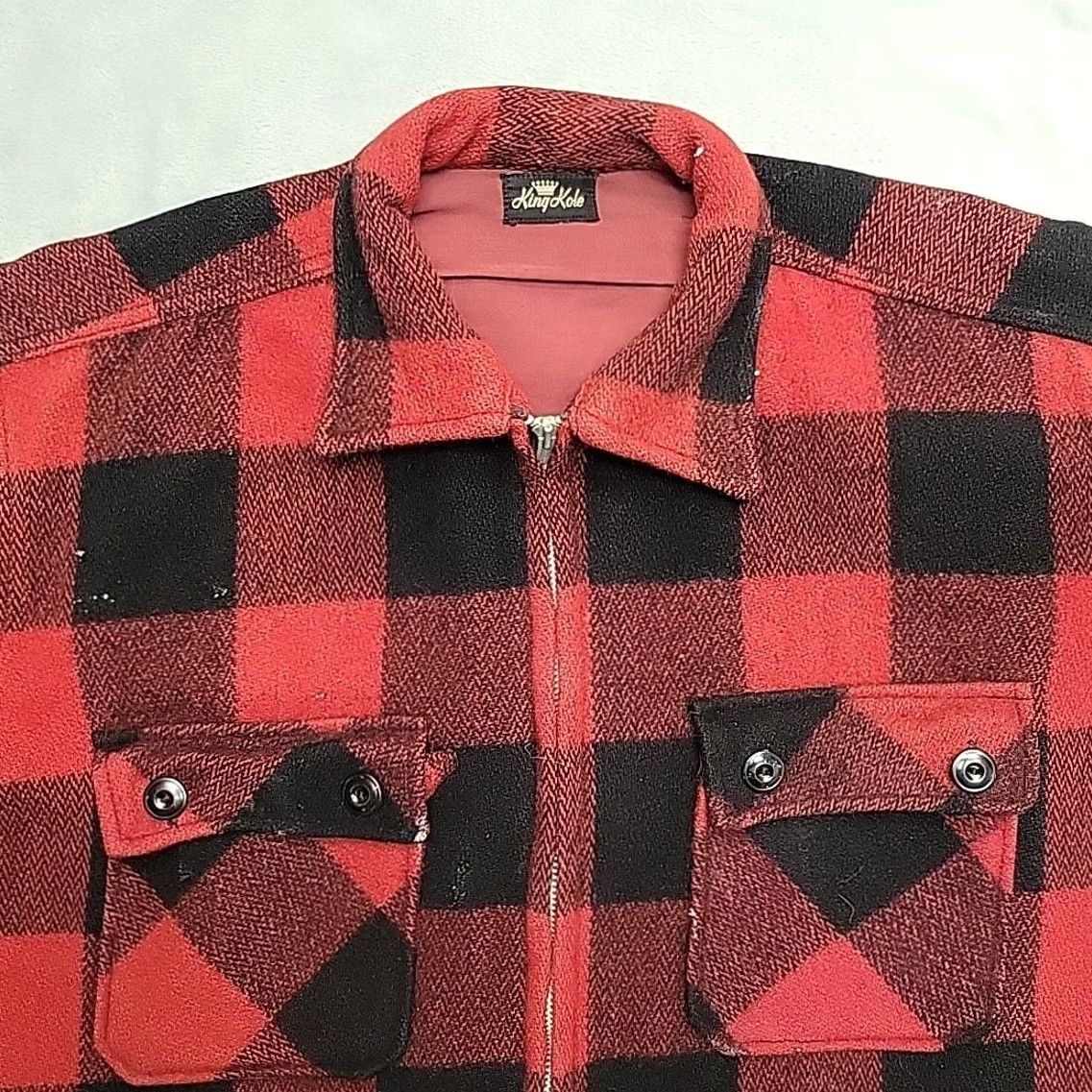 Vintage VTG King Kole Shirt Jacket Mens M Red Buffalo Plaid Wool Over Shirt Logger Button-Up Size US M / EU 48-50 / 2 - 3 Thumbnail