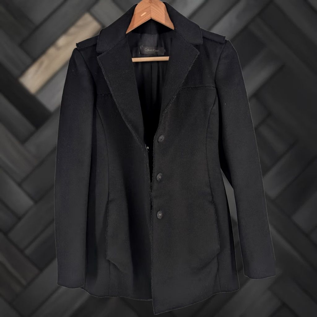 Calvin Klein VINTAGE Calvin Klein Collection Jacket Women Wool Fleece Black Mid-Length 34" 6 Small Details: Raw Hem, Snap Closure Size M / US 6-8 / IT 42-44 - 1 Thumbnail