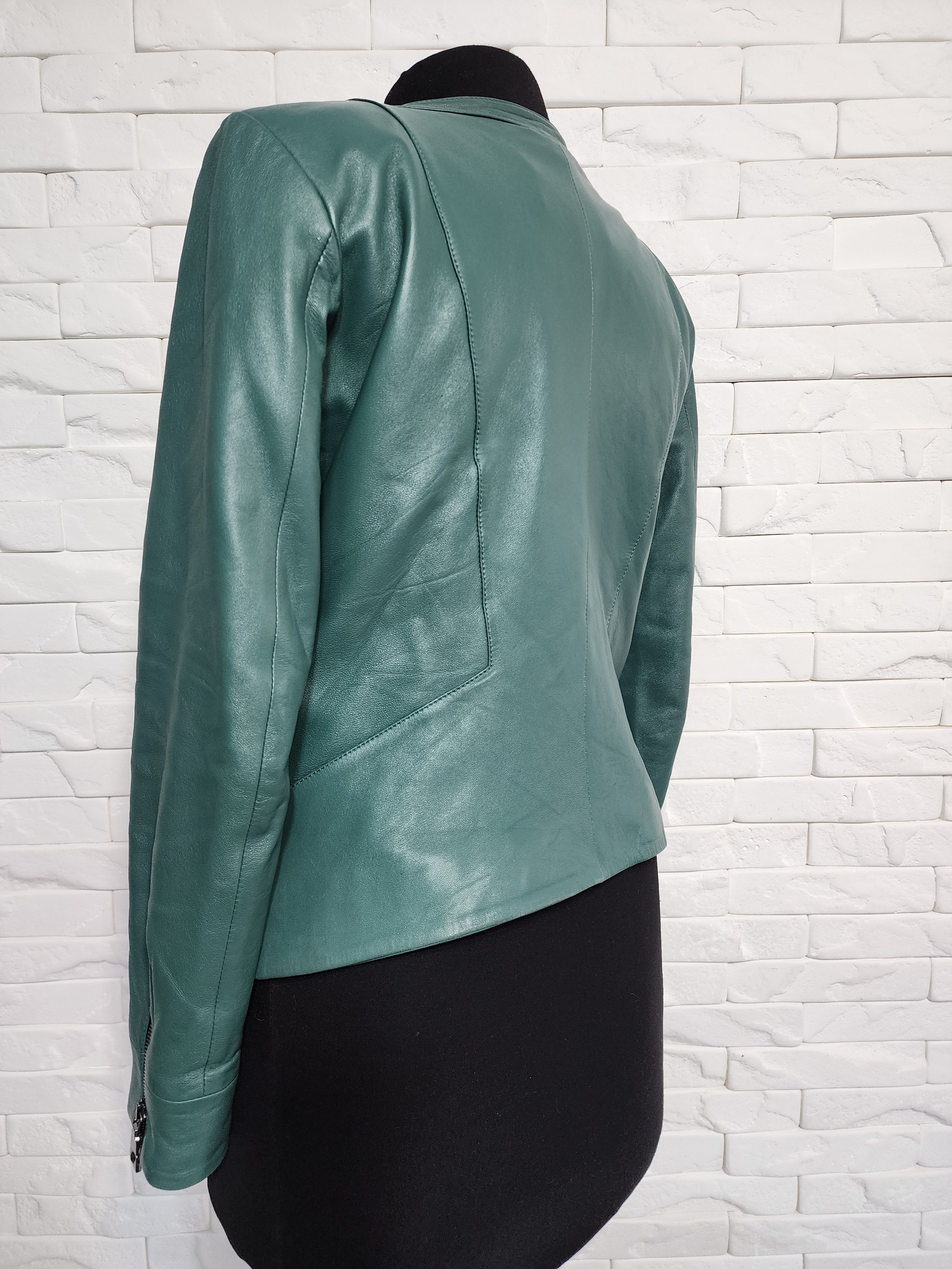 Other Green Leather Jacket: Women's Genuine Zippered Coat. Size M. Size M / US 6-8 / IT 42-44 - 6 Thumbnail