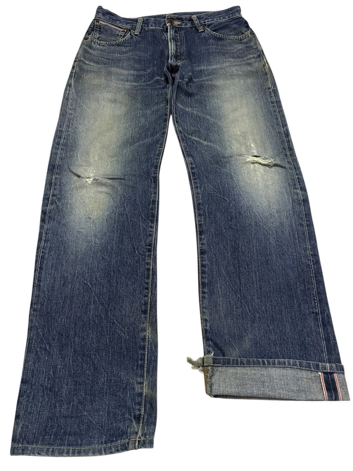 Edwin Vtg 90s Edwin Japan 505 Selvedge Distressed Jeans Size US 30 / EU 46 - 1 Thumbnail