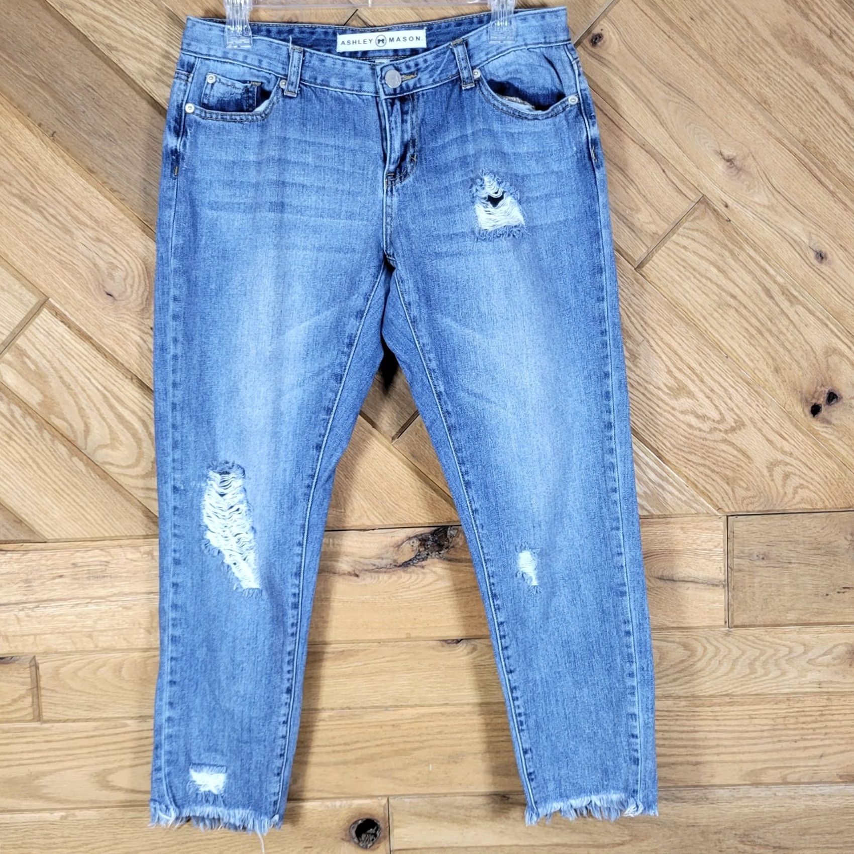 Mason's Ashley Mason Women's Denim Distressed Raw Hem Ankle Jeans Blue Juniors Size 7 Jeans Distressed Pockets 5-Pocket Design Ankle Denim Jeans Mens Size 28" / US 6 / IT 42 - 2 Thumbnail