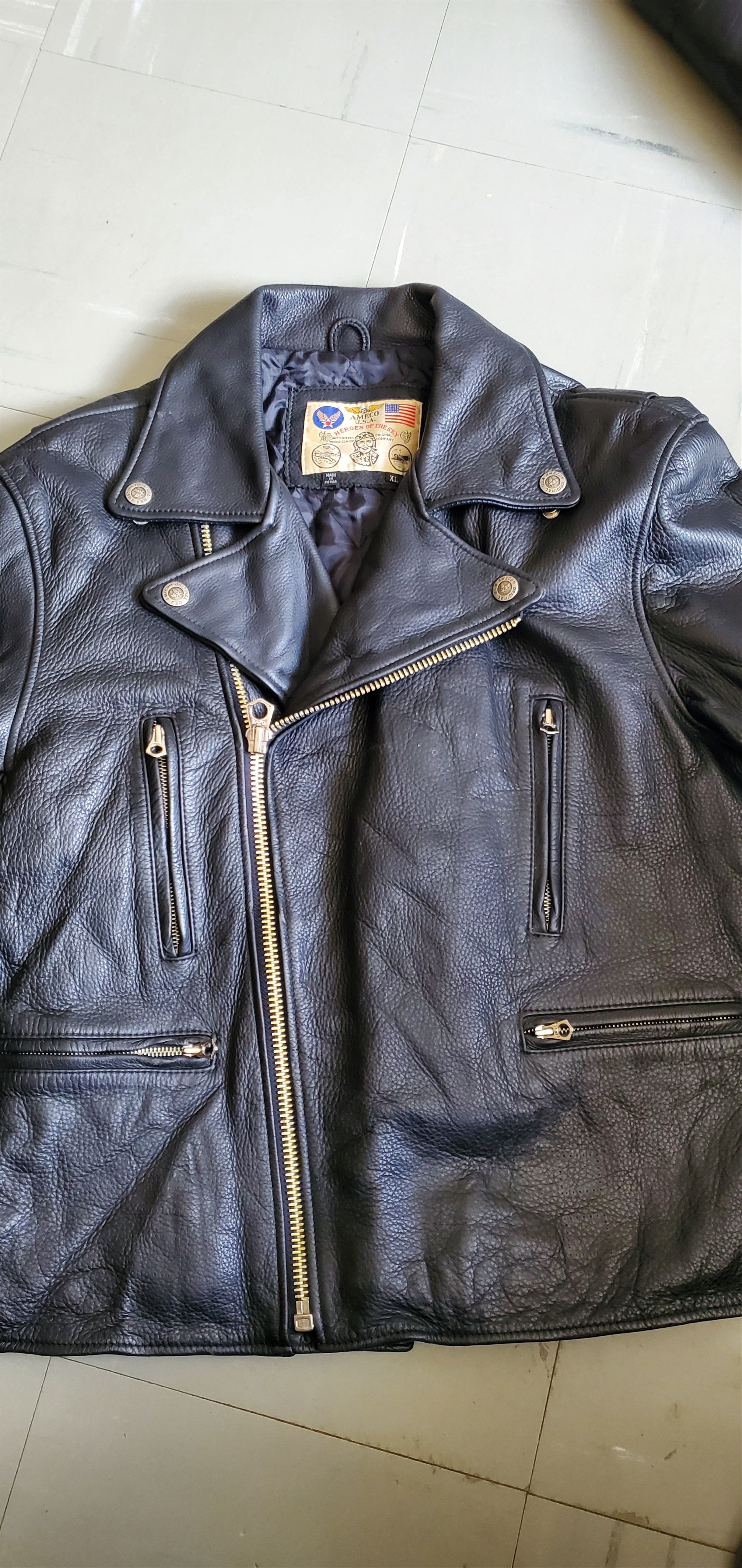 Other Vintage AMECO Black Leather Biker Jacket Size US XL / EU 56 / 4 - 1 Thumbnail