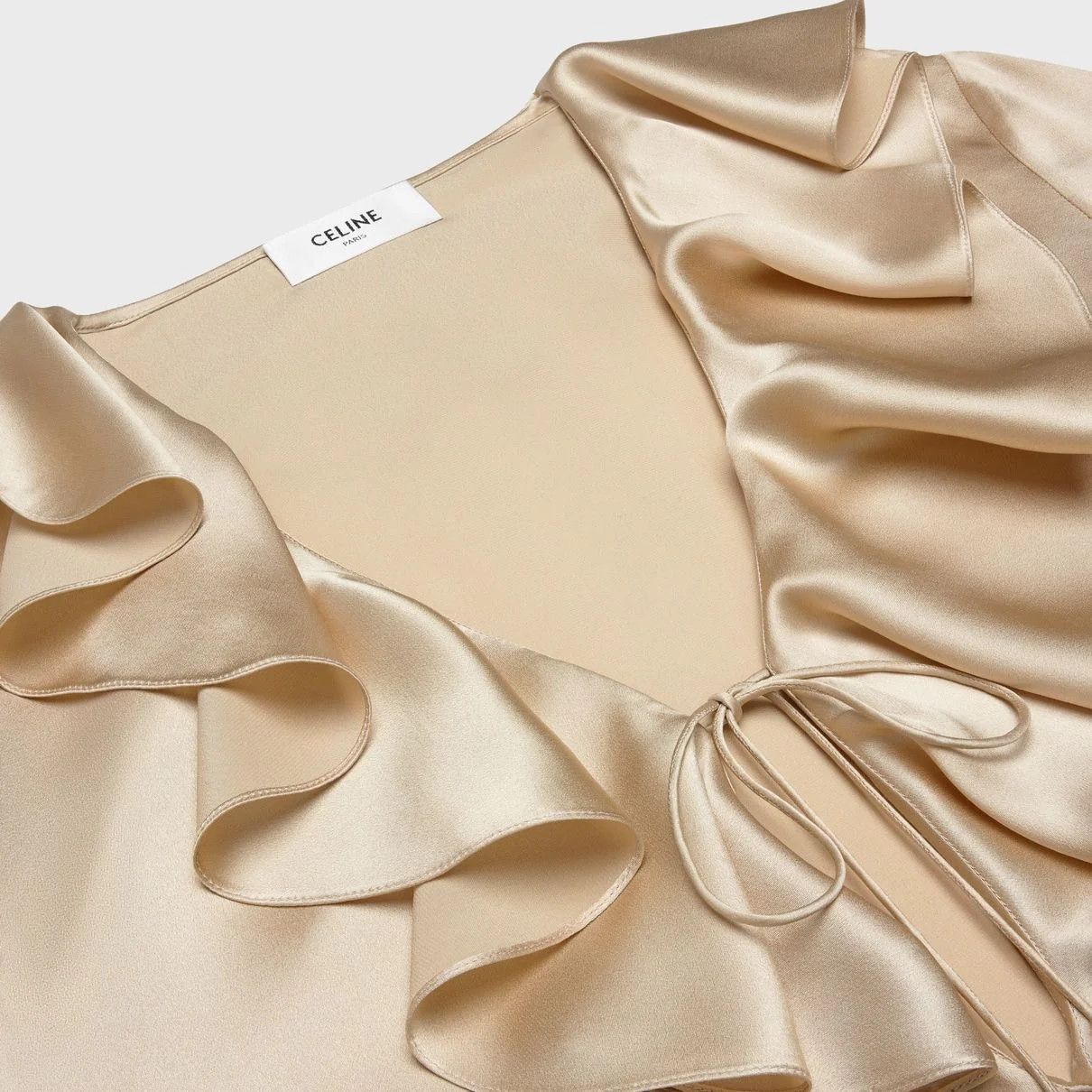Celine o1bcso1str0824 Blouse With Jabot In Satin Crepe in Champagne Size XS / US 0-2 / IT 36-38 - 3 Thumbnail