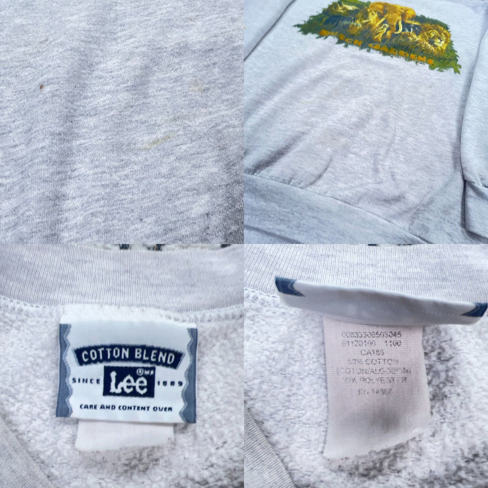 Lee VINTAGE Busch Gardens Sweatshirt Men XL Gray Crew Neck Nature 90s Y2K Lee Logo Embroidered Graphic Print Solid All Seasons Heavyweight City? Size US XL / EU 56 / 4 - 8 Thumbnail