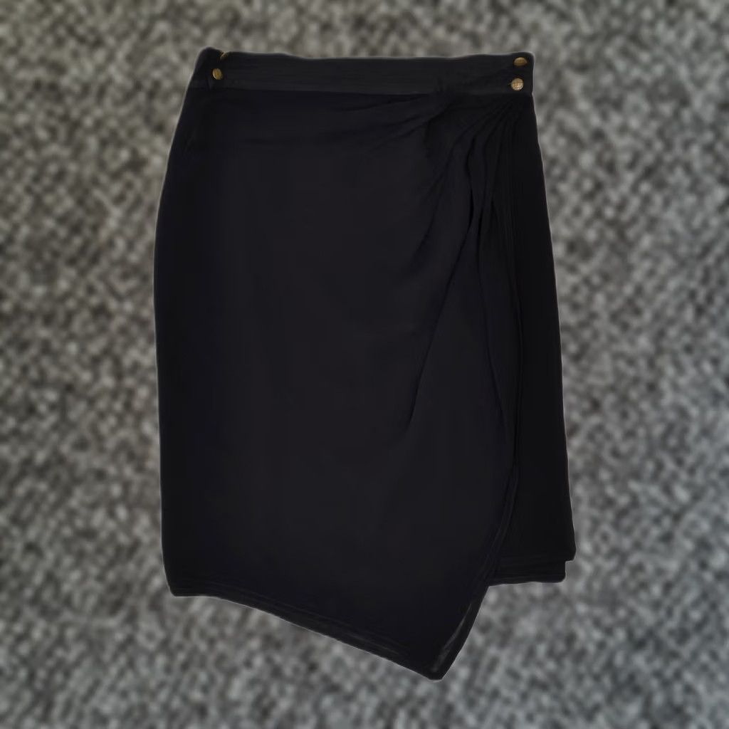 Vintage VINTAGE Womens High Waist Asymmetric Wrap Skirt Large W26 Black Size 36" / US 14 / IT 50 - 1 Thumbnail