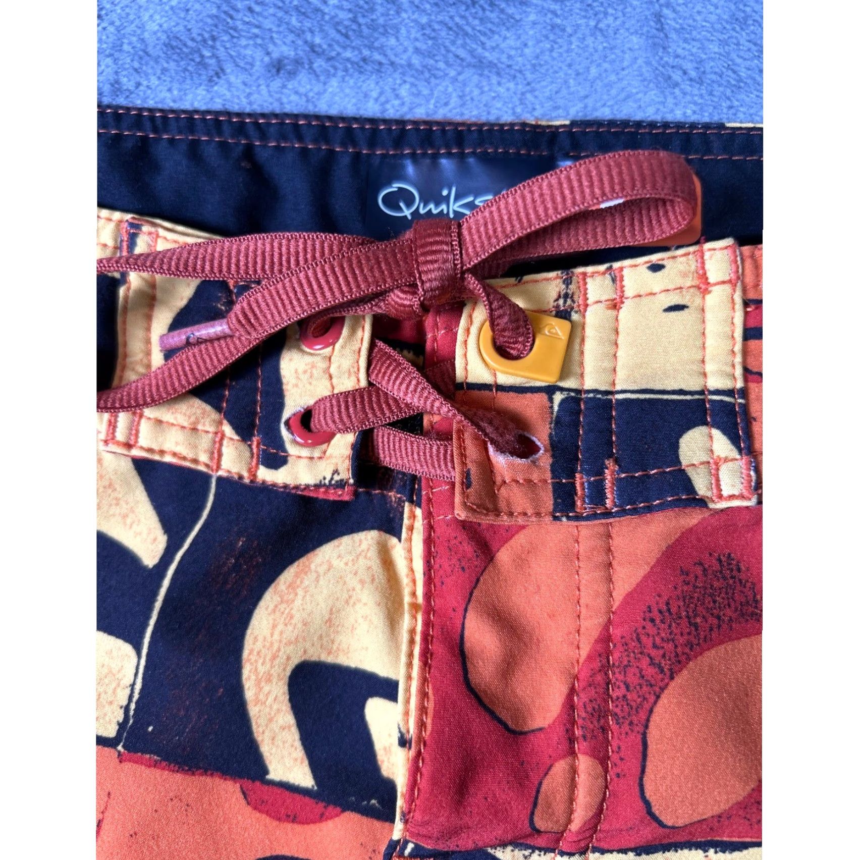 Quiksilver Quiksilver Board Shorts Mens Size 33 Orange Patchwork Print Geometric Drawstring Pocket Surfing Bottom Size US 33 - 5 Thumbnail