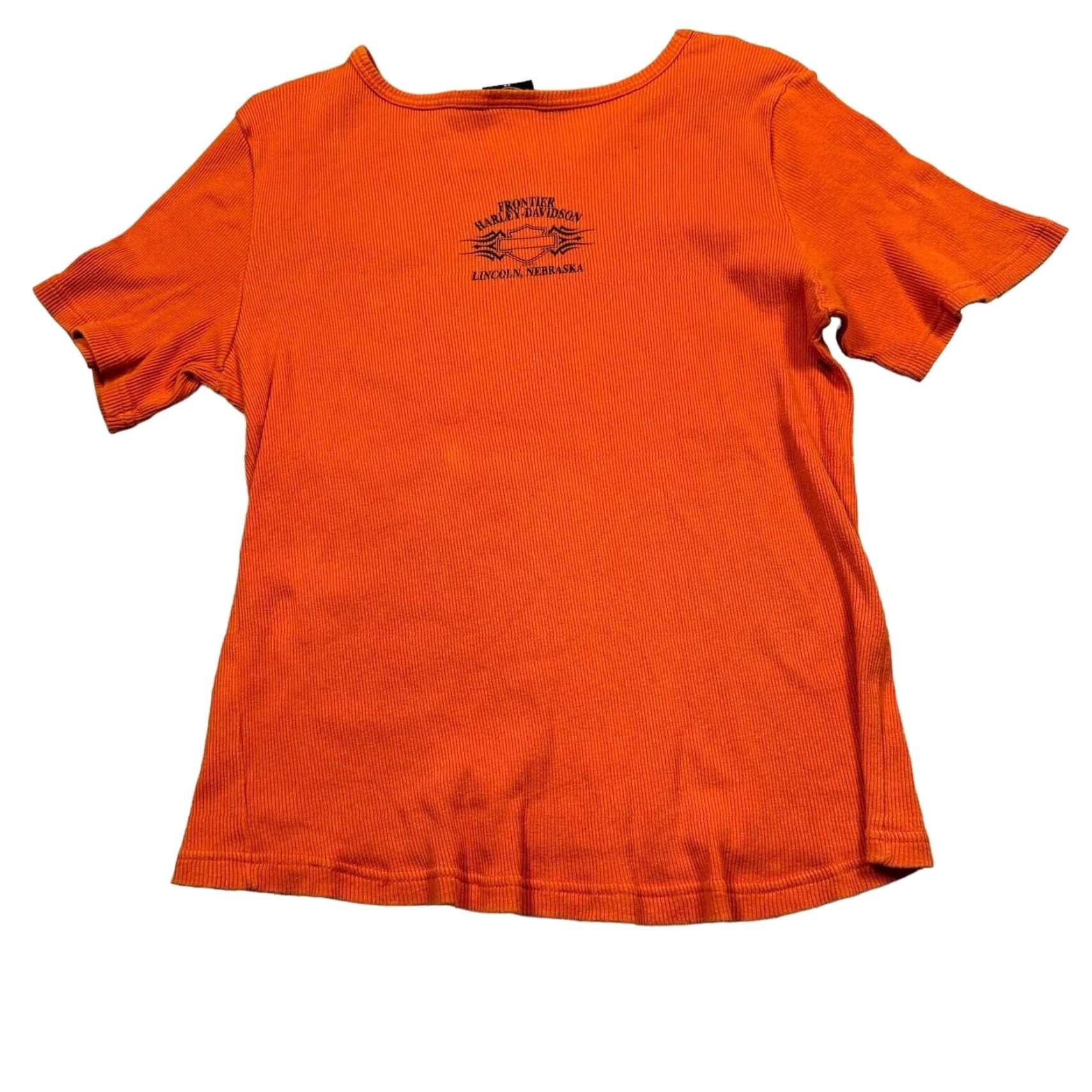 Harley Davidson VINTAGE Harley-Davidson Shirt Womens 2XL Orange Ribbed Short Sleeve T-Shirt Harley-Davidson Womens 2XL Orange Ribbed Short Sleeve Y2K USA Made Size XXL / US 16-18 / IT 52-54 - 4 Thumbnail